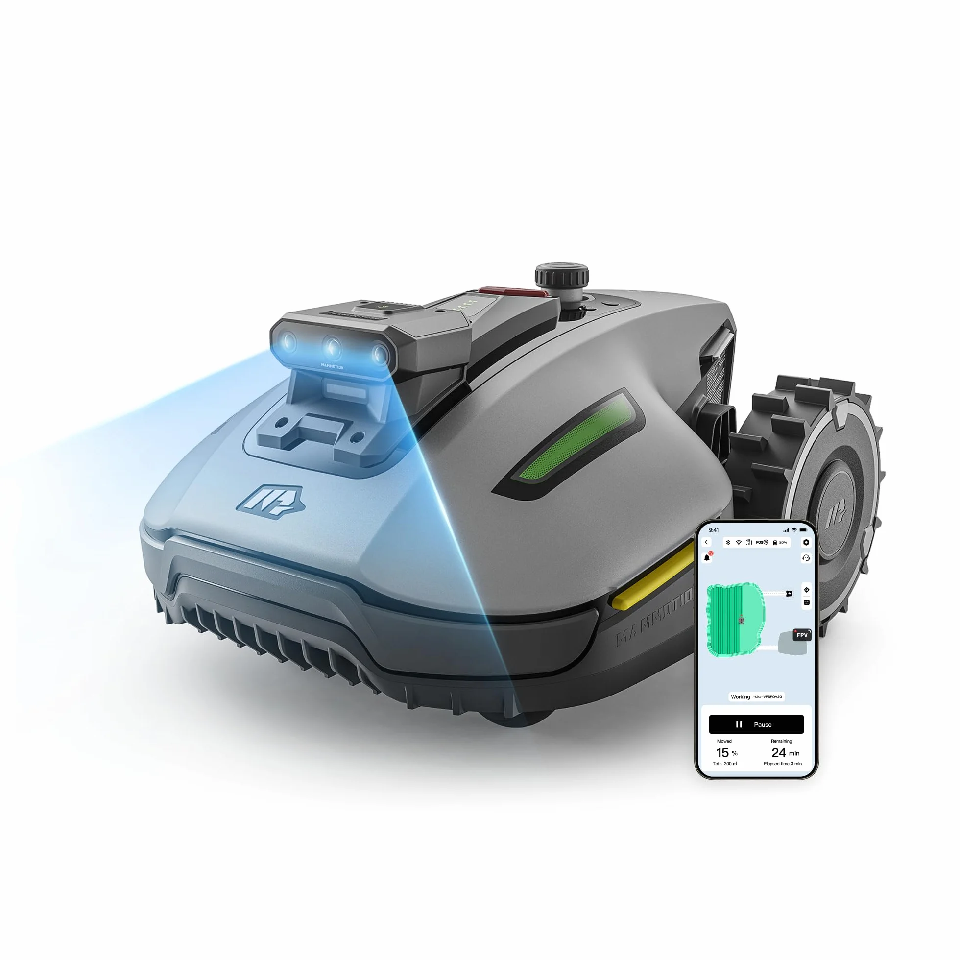MAMMOTION YUKA mini 2 500 Robot koszący bez przewodu obwodowego, do 500 m², Tri-Cam AI Vision, automatyczne mapowanie wielu stref, DropMow, ręczna edycja mapy, nachylenia 45%