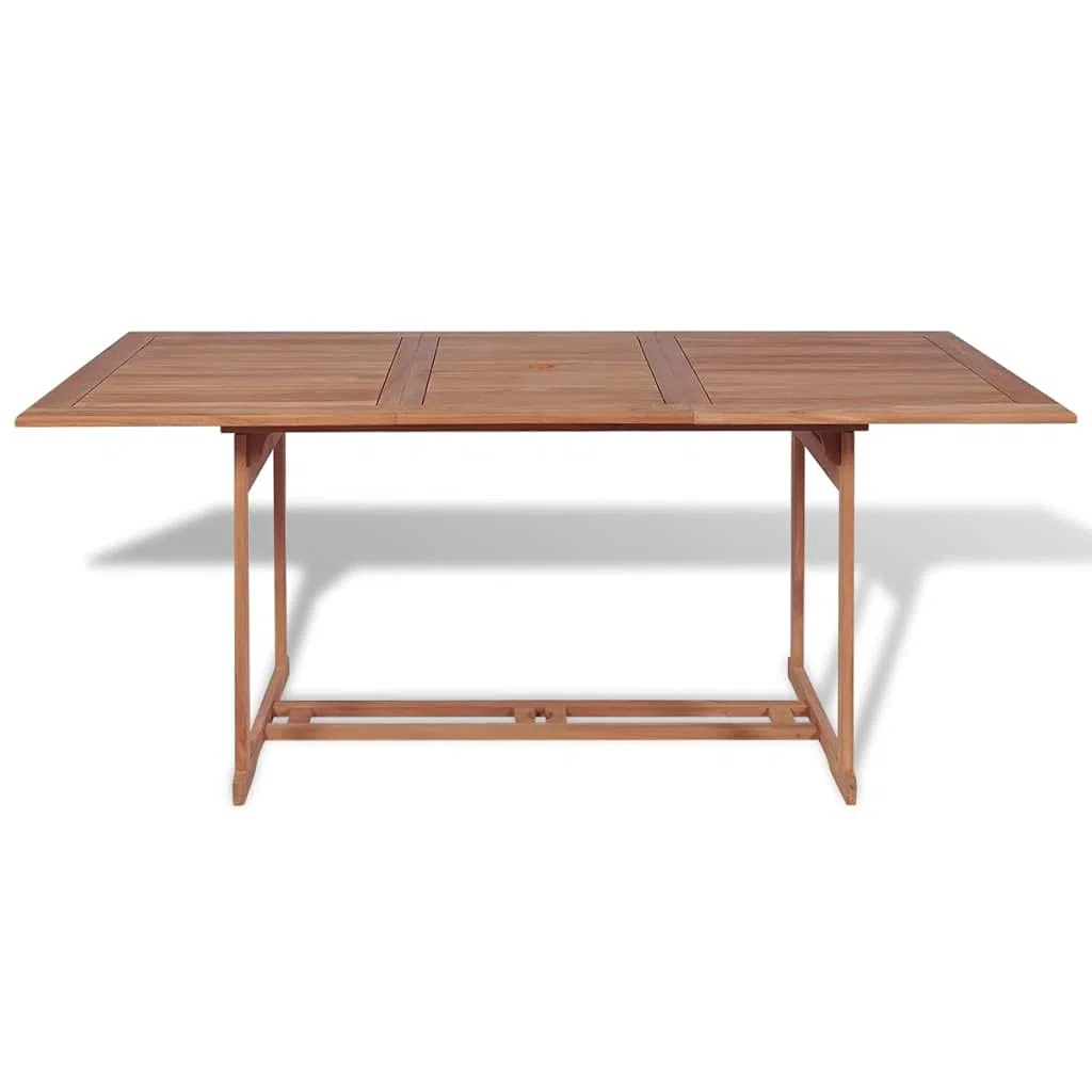 Stół do jadalni z litego drewna tekowego 180 x 90 x 75 cm z otworem na parasol przeciwsłoneczny do ogrodu lub na taras, klasyczny design, precyzyjnie szlifowany, łatwy w pielęgnacji
