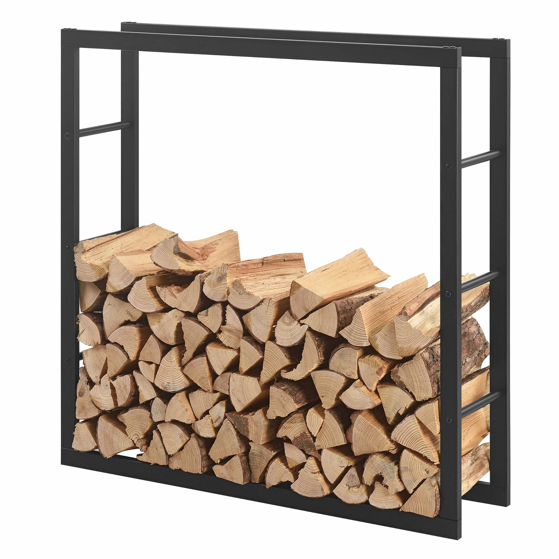 [en.casa] Regał na drewno kominkowe Täby, regał na drewno opałowe, do użytku wewnątrz i na zewnątrz, metalowy, 100 x 25 x 100 cm, stojak na drewno opałowe, stojak na drewno kominkowe, czarny