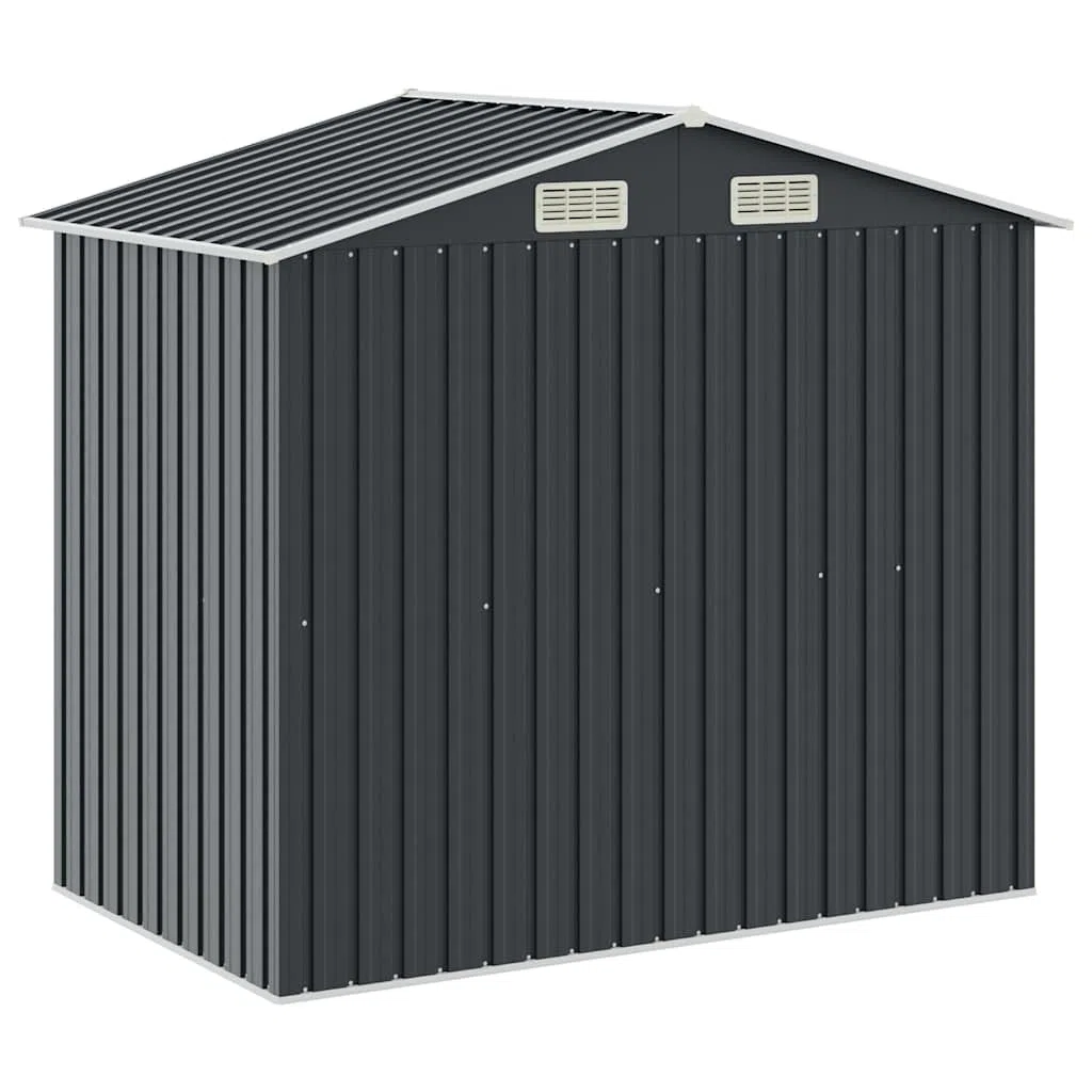 Domek ogrodowy z regałem, antracyt, 205 x 130 x 183 cm, żelazny domek ogrodowy ze stelażem do przechowywania urządzeń ogrodowych i przedmiotów gospodarstwa domowego, wytrzymały regał stalowy do