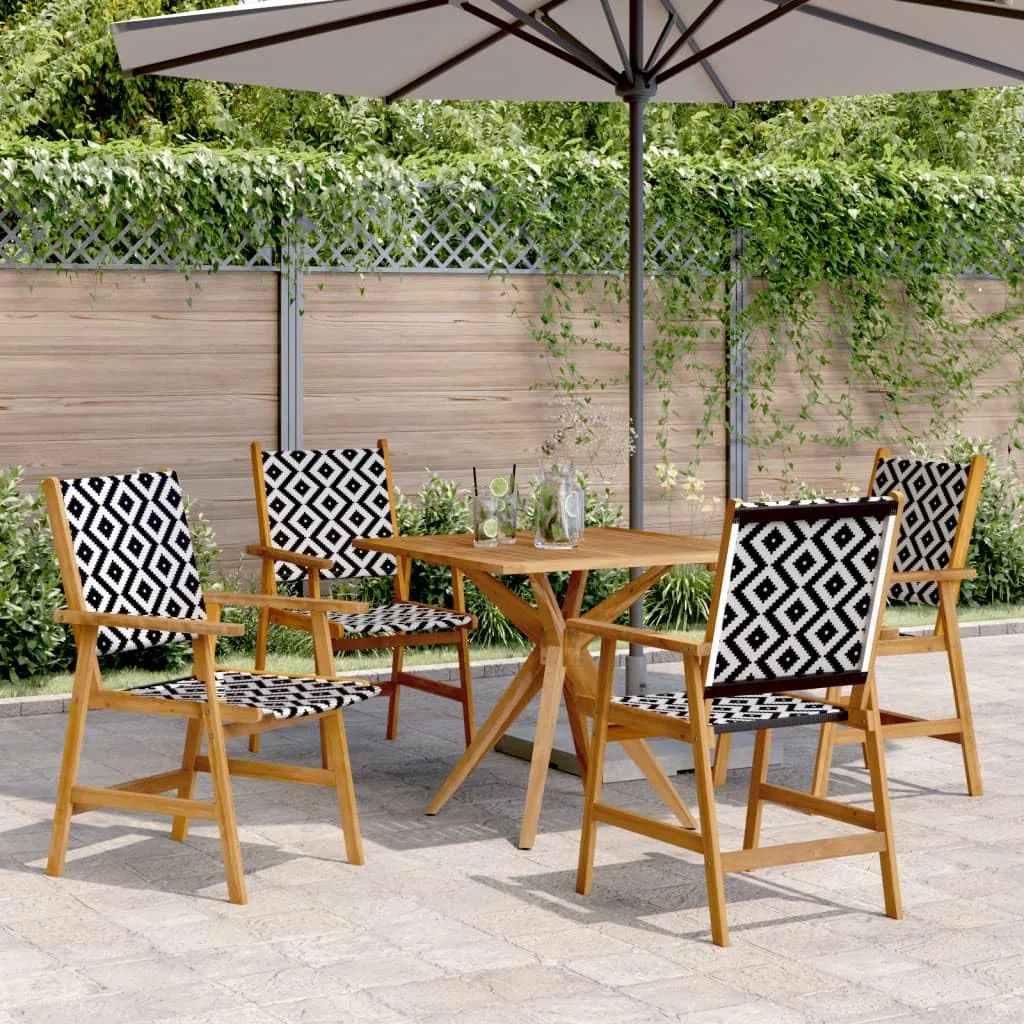 5-częściowy zestaw mebli ogrodowych z litego drewna akacjowego z odpornymi na warunki atmosferyczne fotelami polirattanowymi na taras, balkon i na zewnątrz, wysuwany stół, zajmuje mało