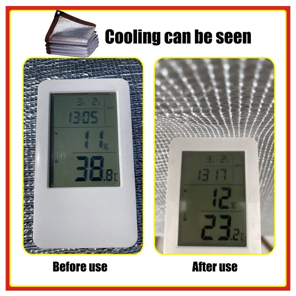 Aluminiowy żagiel przeciwsłoneczny, 99% odporny na promieniowanie UV, zacieniający materiał do roślin ogrodowych, budy, samochodu, odblaskowa tkanina przeciwsłoneczna, różne (6 x 11 m)