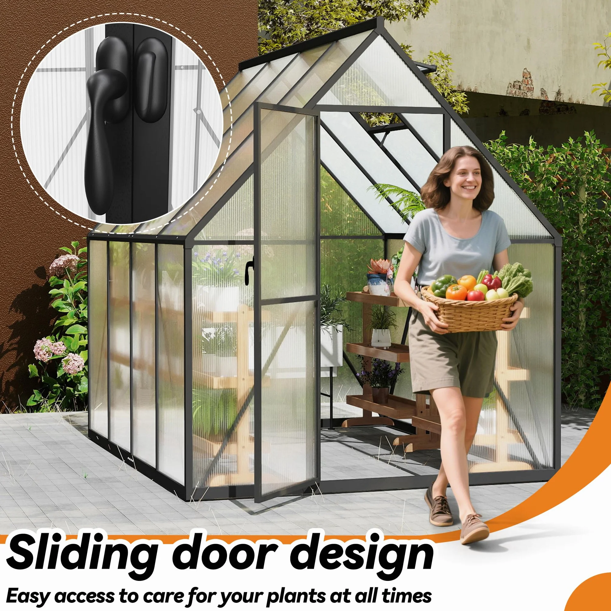 Froadp Szklarnia z aluminium z fundamentem, 230 x 180 x 195 cm, szklarnia ogrodowa 4 mm, płyty komorowe PC, odporna na warunki atmosferyczne, szklarnia na pomidory z oknami, do ogrodu i hodowli