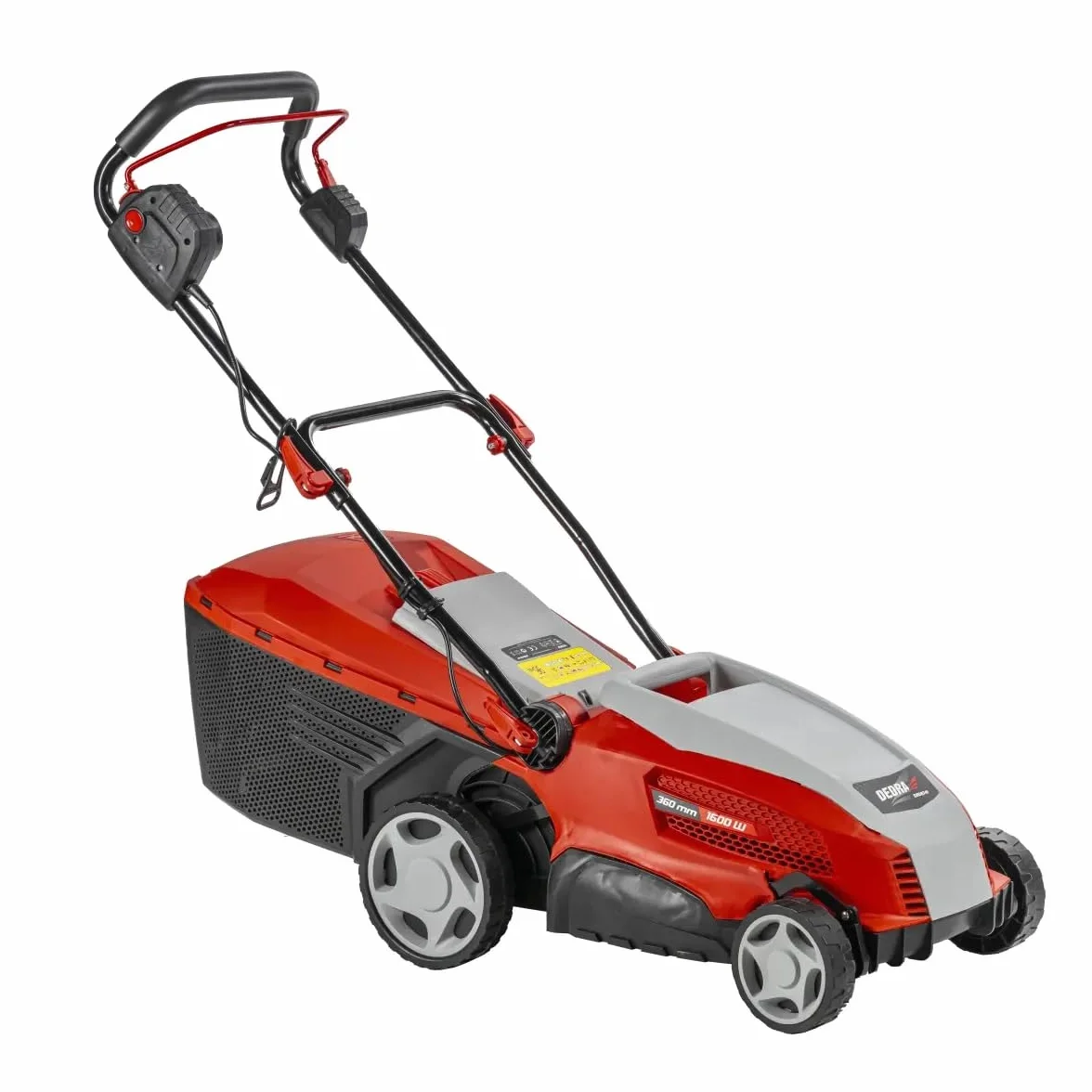 Kosiarka elektryczna Garden DEDRA, szerokość cięcia 360 mm, wszystkie rodzaje trawy – worek na trawę 40 l, 1600 W, cięcie 20-70 mm. Składana, waga 15,5 kg z ergonomicznym uchwytem