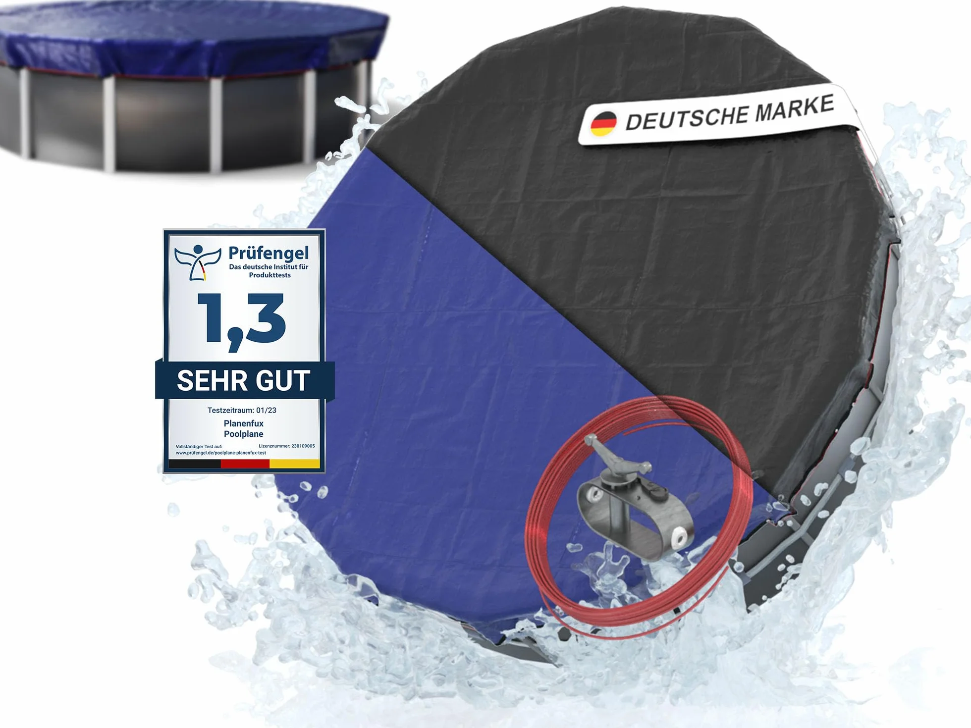 Planenfux® Okrągła osłona basenu 550 cm (do basenów o średnicy 500-550 cm), 2 w 1, wykonana z materiału PE o gramaturze 200 g/m², plandeka solarna na lato i zimę, Ø 610 cm, okrągła osłona basenu