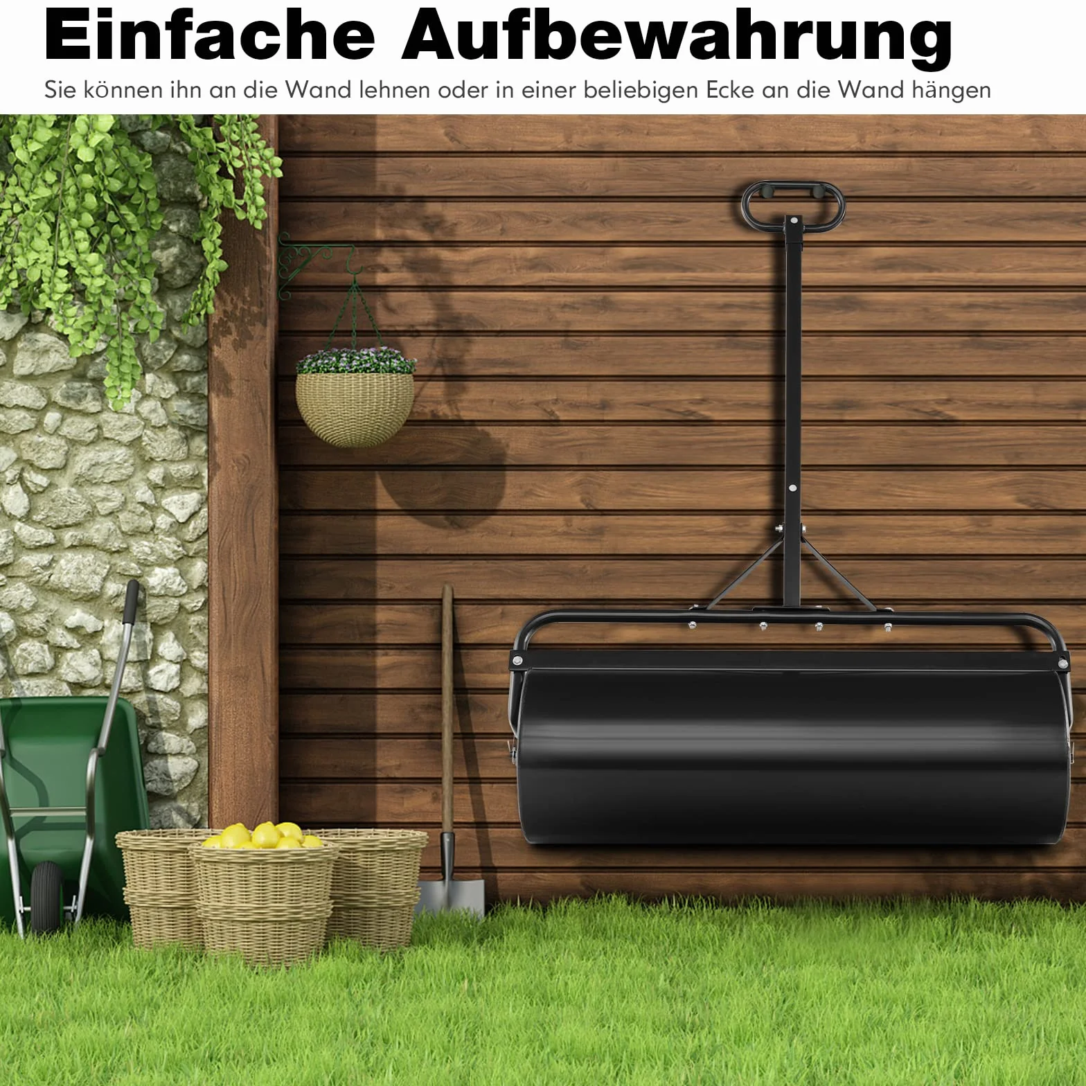 COSTWAY Walec do trawnika napełniany wodą lub piaskiem, 63 L, Ø 30 cm x 99 cm, walec gruntowy z uchwytem, walec ogrodowy metalowy, walec ręczny Lawn Roller, walec do trawnika dla równego trawnika