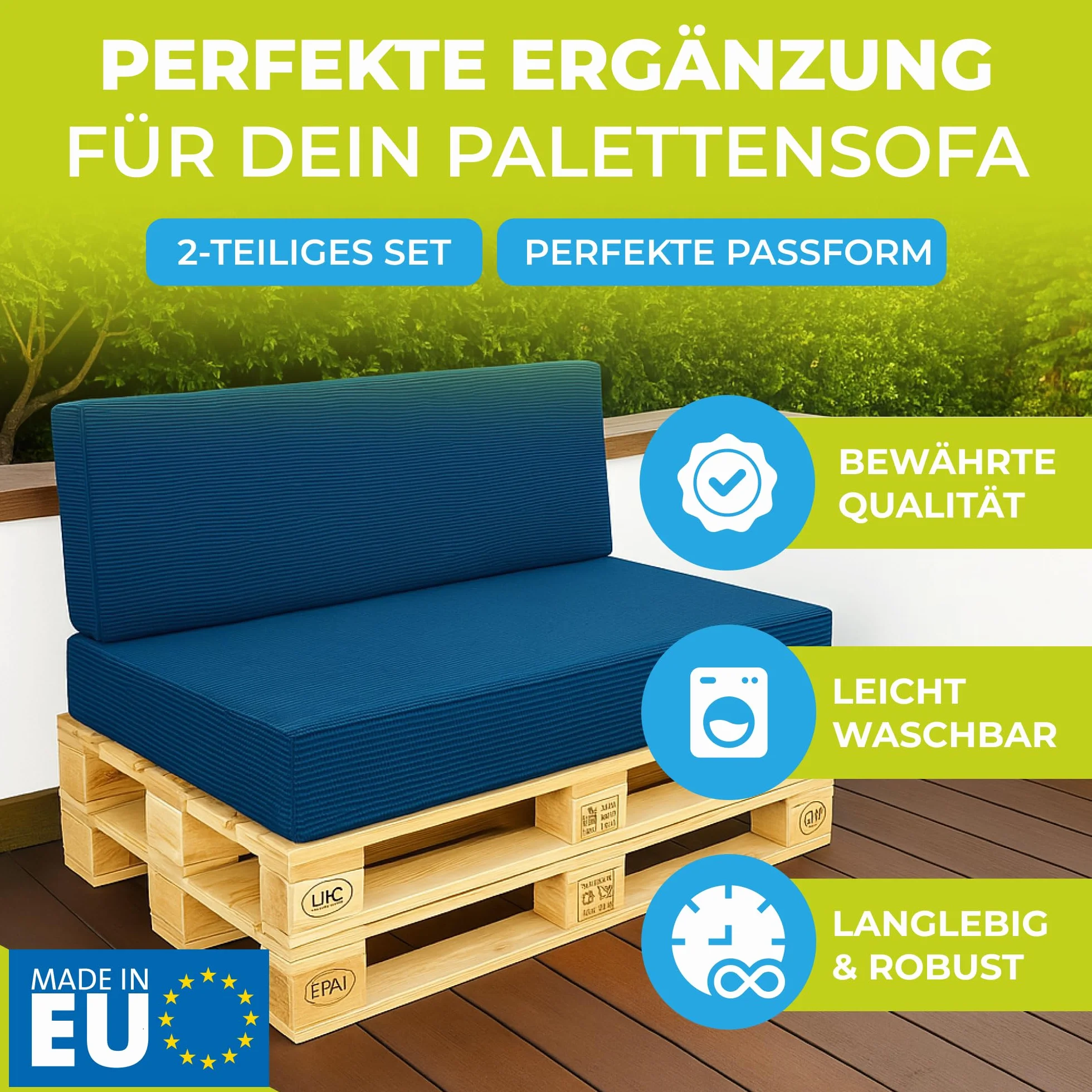 Poduszki paletowe sztruksowe na Europalety 120x80 Zestaw 2 częściowy Cappuccino