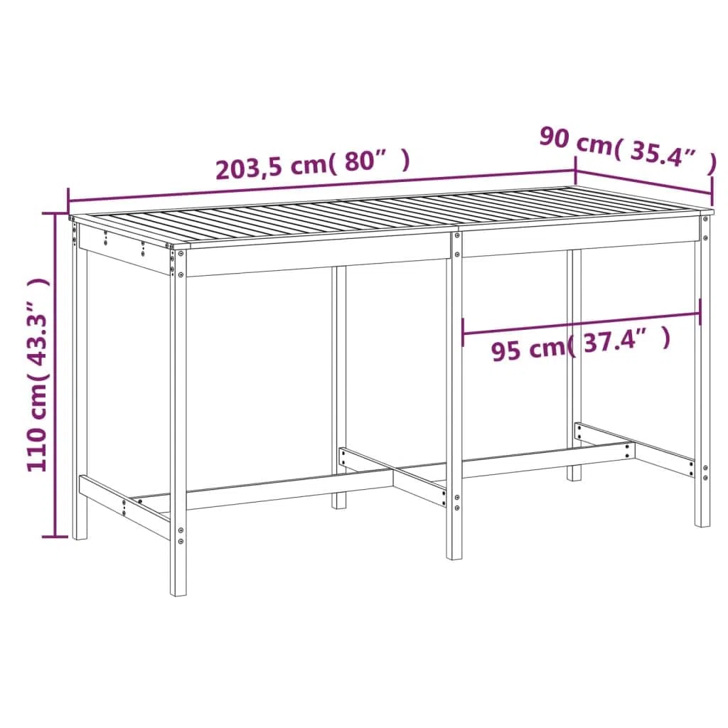 Klasyczny stół ogrodowy z litego drewna daglezji, 203,5 x 90 x 110 cm, stabilna drewniana rama na taras, balkon i do ogrodu, wytrzymały blat stołu do napojów i dekoracji