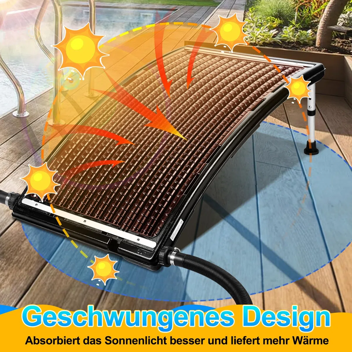 3 x ogrzewanie solarne do basenu, kolektor solarny 110 x 65 x 35 cm, z regulacją wysokości, do basenów do 10 000 l/h, przyłącze 32/38 mm, ogrzewanie basenowe, ogrzewanie solarne
