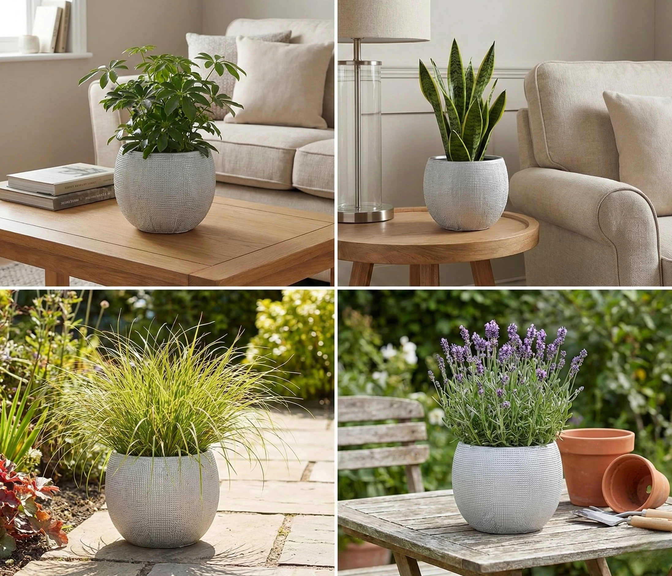 Olly & Rose Barcelona ceramiczne doniczki na rośliny, jasnoszare, 25 cm, duże doniczki na rośliny do użytku na zewnątrz i wewnątrz, szare doniczki