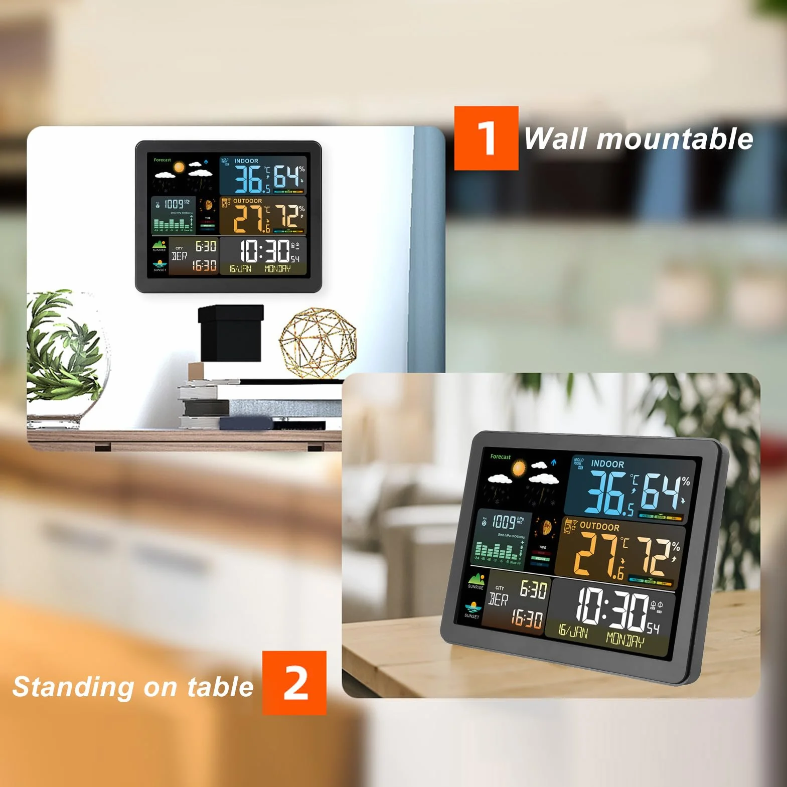 Bezprzewodowa stacja pogodowa Kolor Dift Digital indoor zewnętrzny wilgotność temperatury na zewnątrz Monitor Faza Księżyca Prognoza pogody Cukier alarmowy dla domowego biura