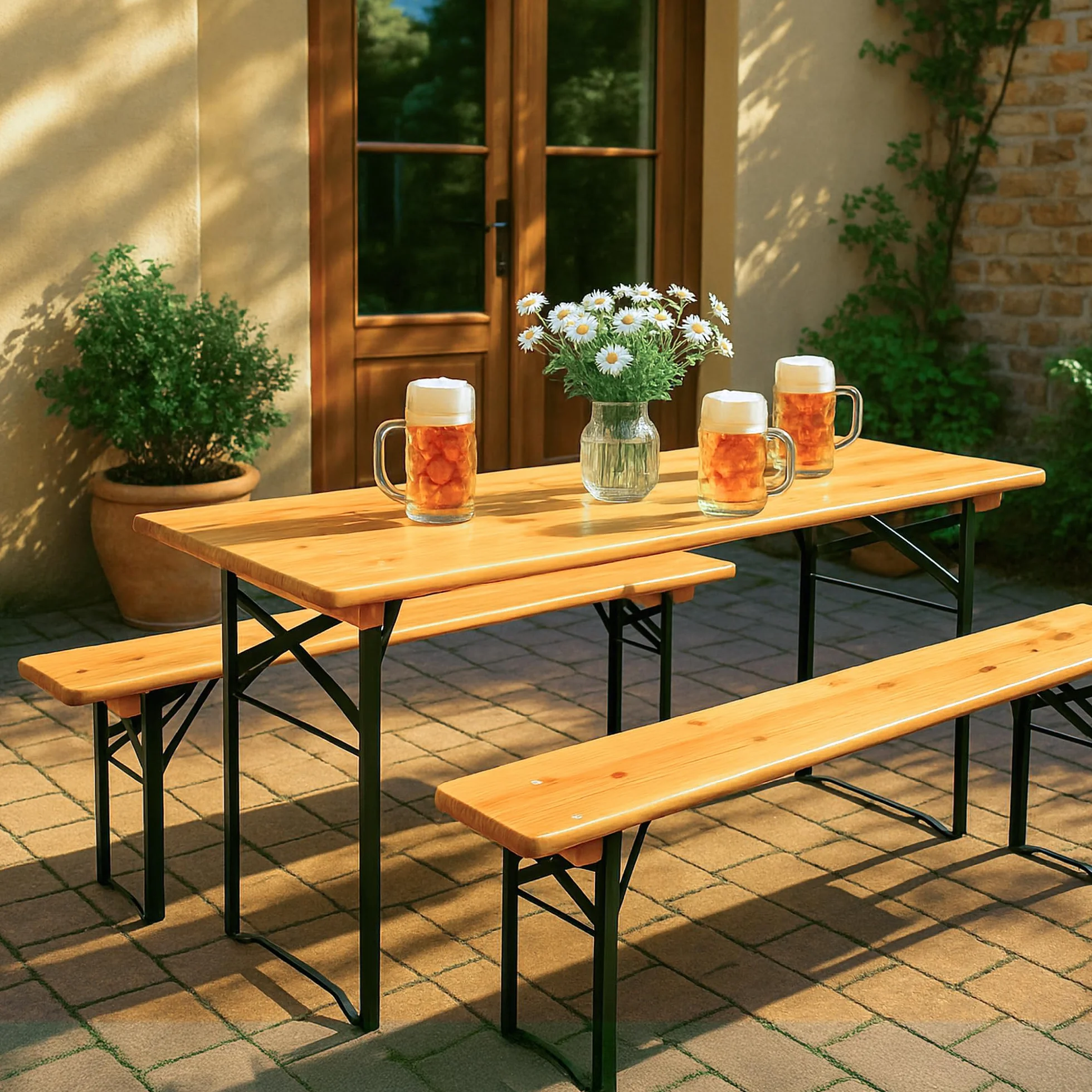 Stagecaptain BBT-117 Hirschgarten stół ogrodowy 117 cm - wytrzymały i krótki stół browarniczy (117 cm długości) - powierzchnia lakierowana - składany - łatwy do przechowywania i przenoszenia