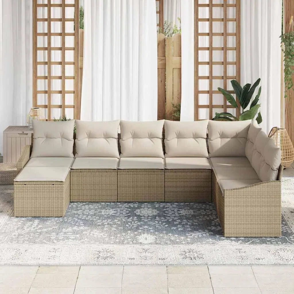 Sofa outdoorowa z poduszkami, 8-częściowy, beżowa i kremowa, polirattanowa, modułowa sofa ogrodowa, zestaw do ogrodu i na taras