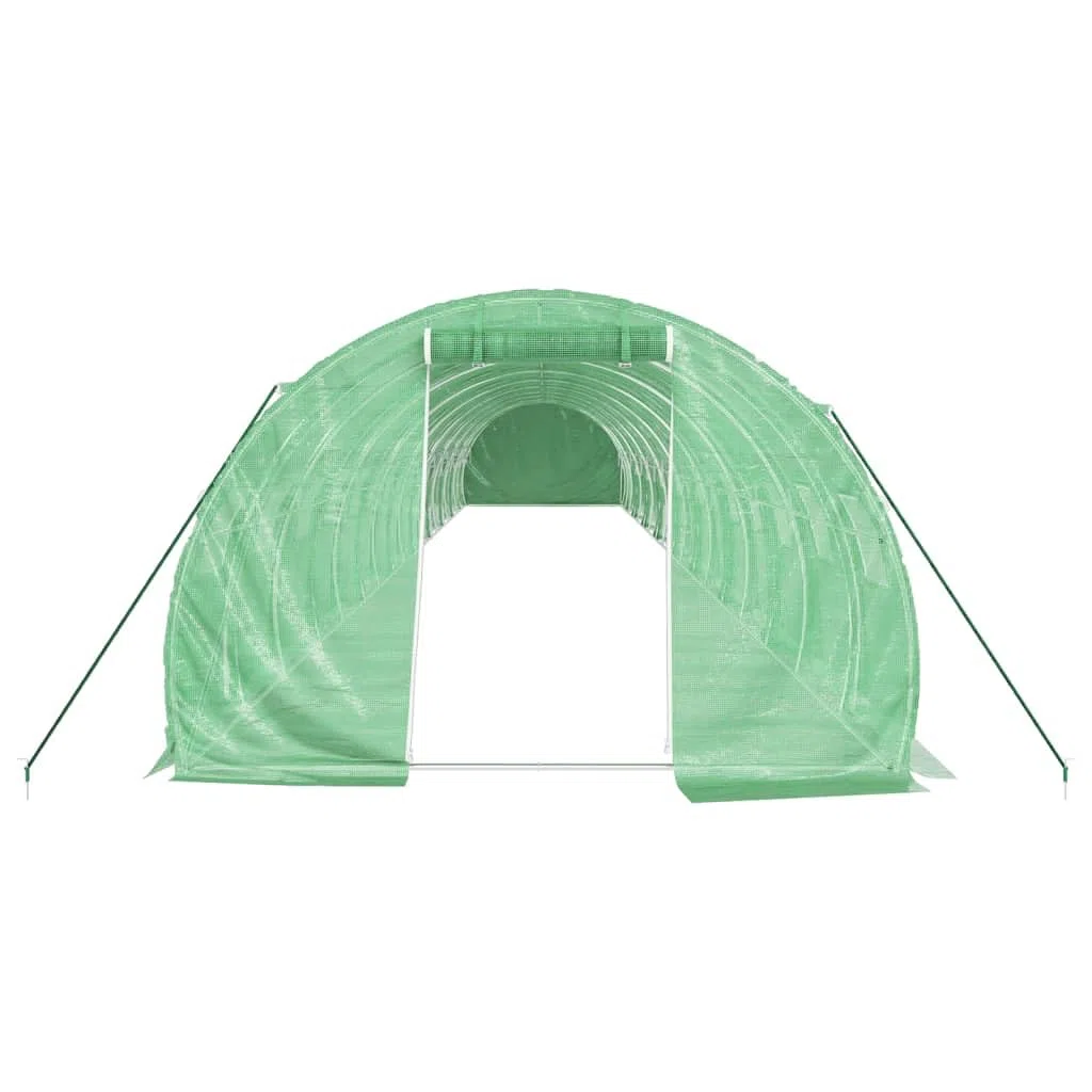 Szklarnia ze stalową ramą, zielona, 54 m², 18 x 3 x 2 m, tunel foliowy PE z 4 oknami z siatki i zamkiem błyskawicznym drzwi na pomidory, rośliny, warzywa, ochrona przed mrozem w ogrodzie