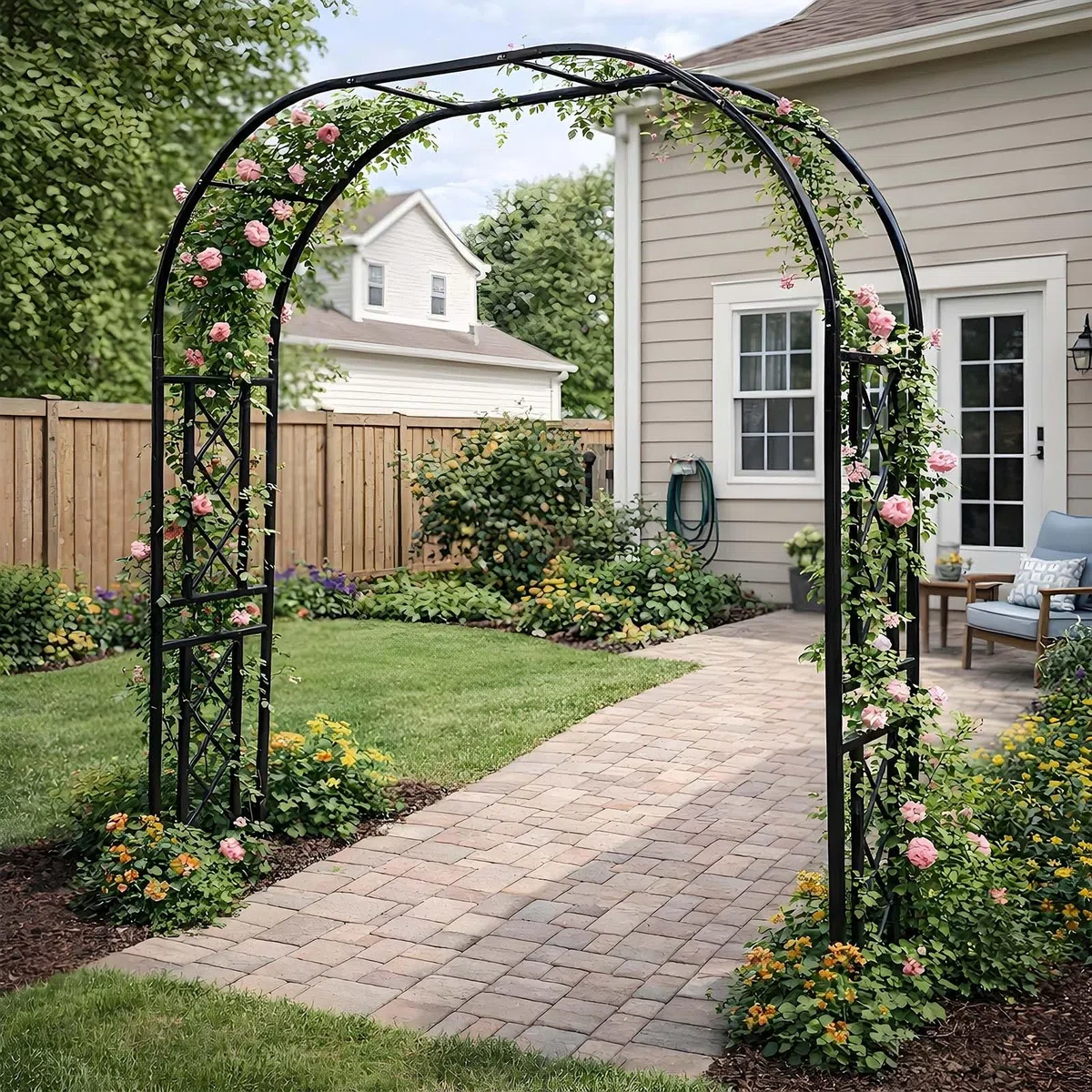 Wytrzymały stalowy łuk ogrodowy – regulowana kratka 140–340 cm do roślin pnących, róż i winorośli, pergola na zewnątrz i altana, na wesela i dekorację podwórka, czarny 300 x 230 x 40 cm