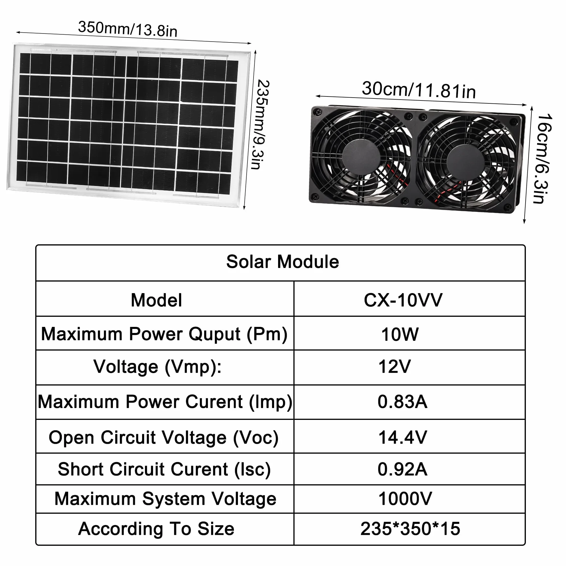 Joycabin Wentylator solarny, zestaw modułu solarnego, 10 W, podwójny wentylator wydechowy, przenośny solarny wentylator wyciągowy do małych kurników, szklarni, domków dla zwierząt domowych, garażu