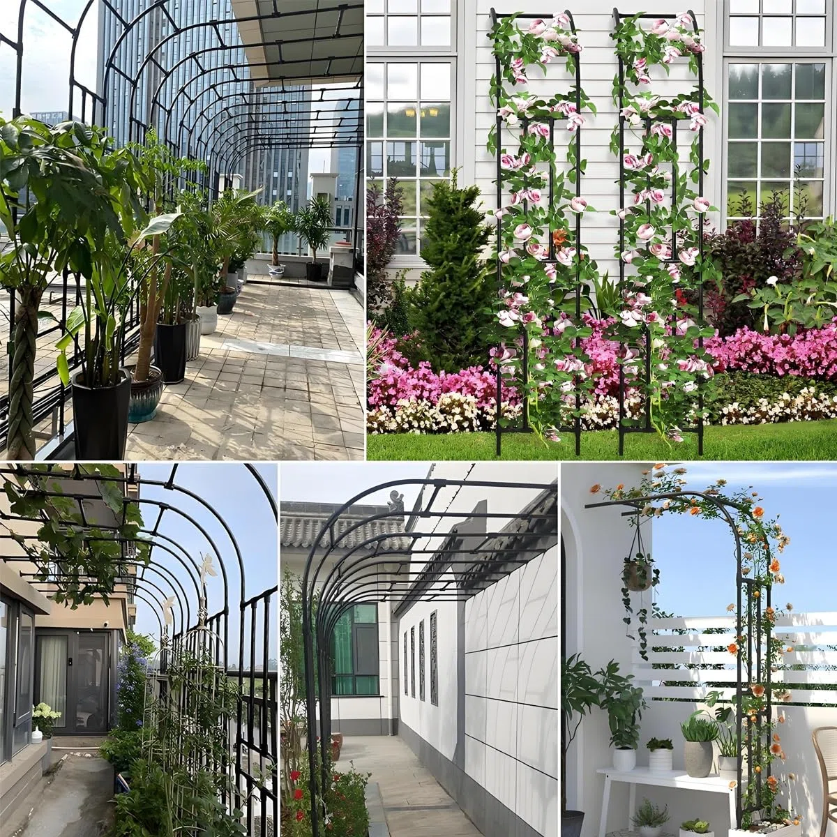 Łuk ogrodowy, kratka do roślin pnących, półboczna metalowa altana do róż i winorośli, solidna pergola zewnętrzna, zielona, szer. 2,7 x wys. 2,40 m, idealna na wesela i dekoracje ogrodowe
