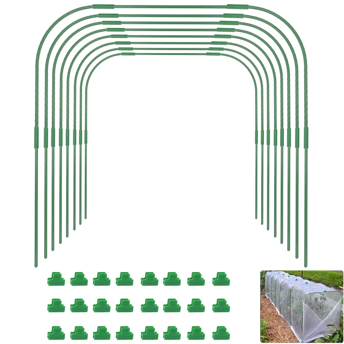 8 zestawów GreenUse Ops do podwyższonych łóżek, zdejmowany, nierdzewny tunel ogrodowy do tkanin ogrodowych, 100 x 80 cm, tunel do uprawy roślin i palików ogrodowych