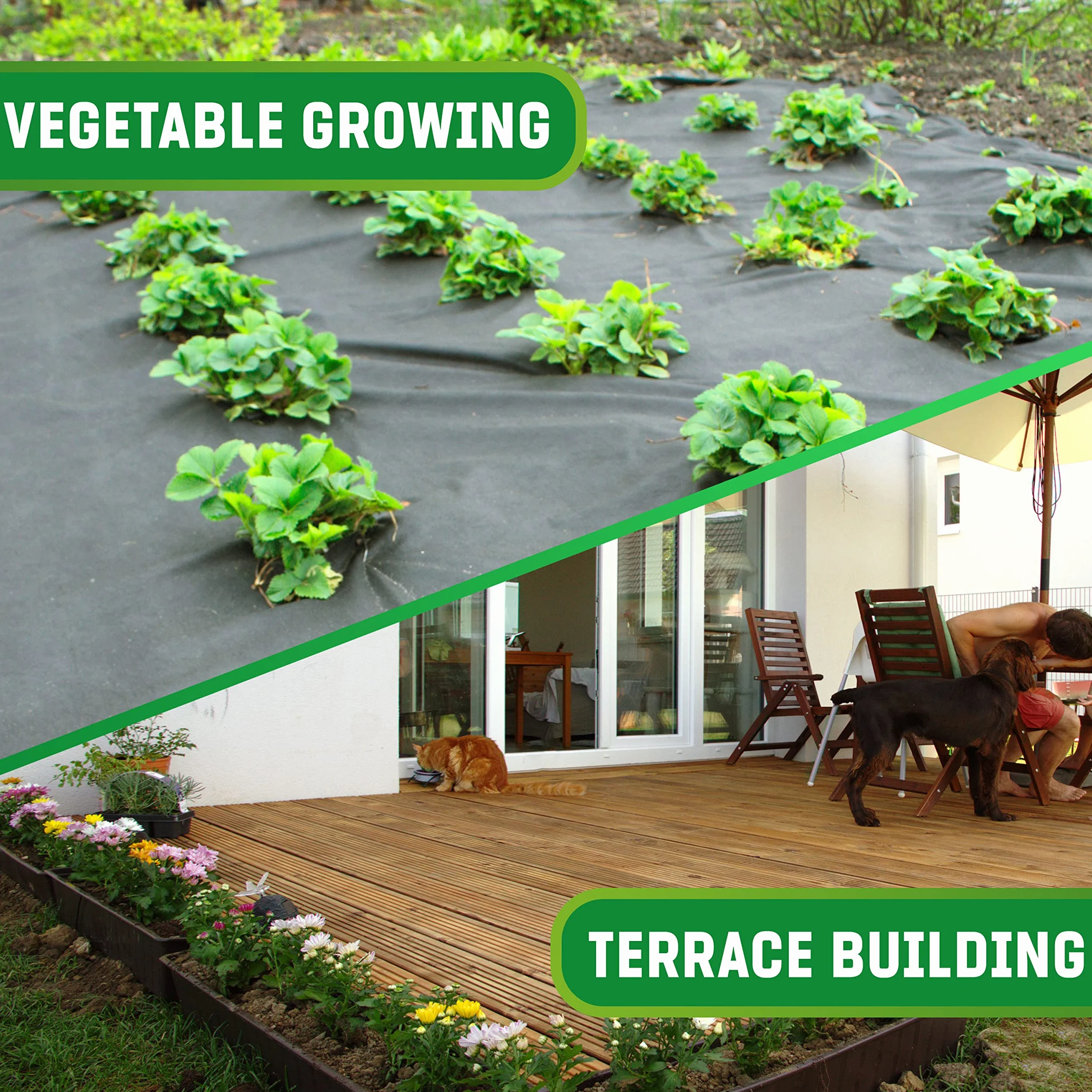 GardenGloss® 30m2 Agrowłóknina Przeciw Chwastom – Mata Ogrodowa Przepuszczająca Wodę – Wytrzymała Włóknina 50g / m2 – Wysoka Stabilizacja UV (15m x 2m, Składana)