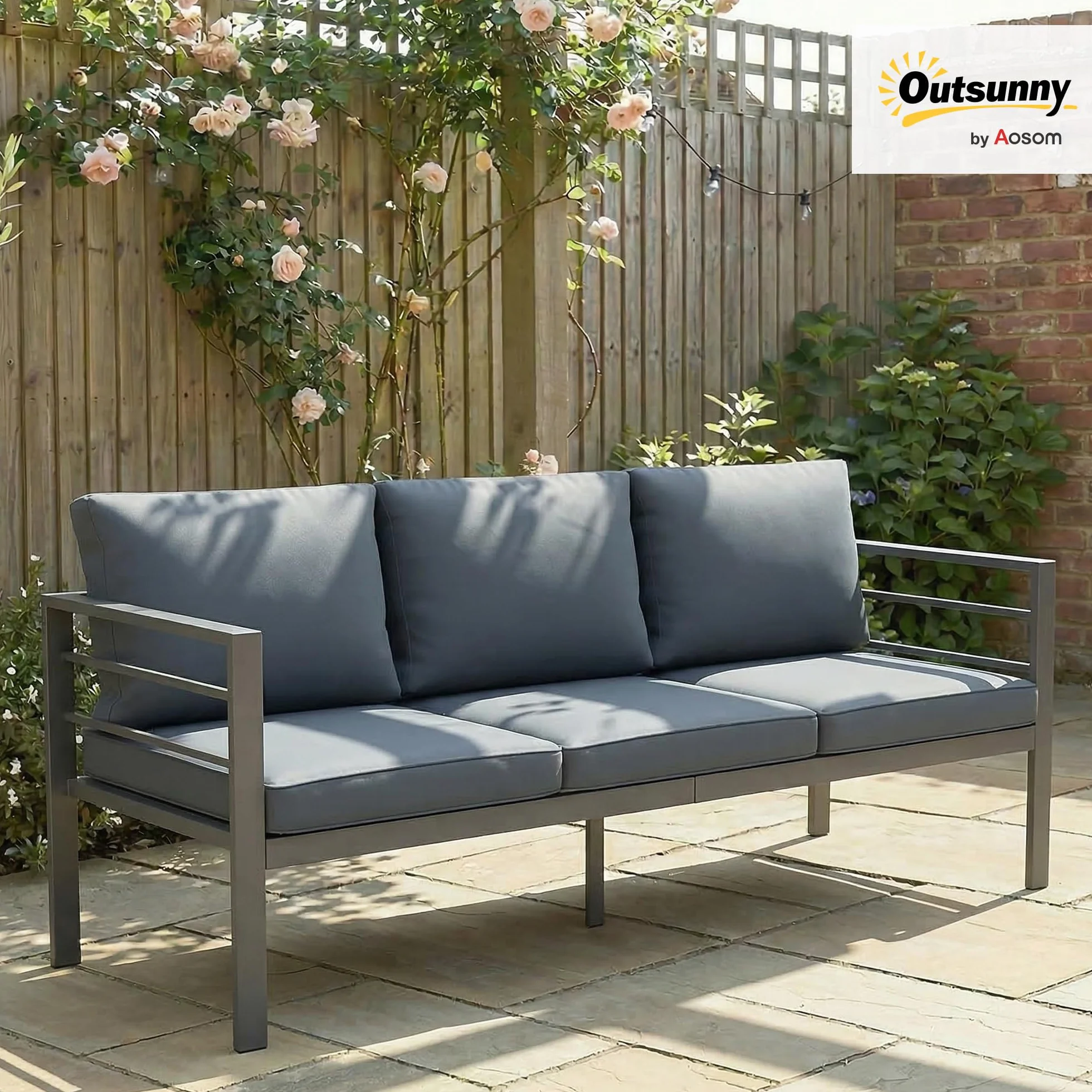 Outsunny 3-osobowa sofa ogrodowa aluminiowa sofa zewnętrzna meble ogrodowe z poduszkami do siedzenia i oparciem - 185L x 66 l x 64H cm
