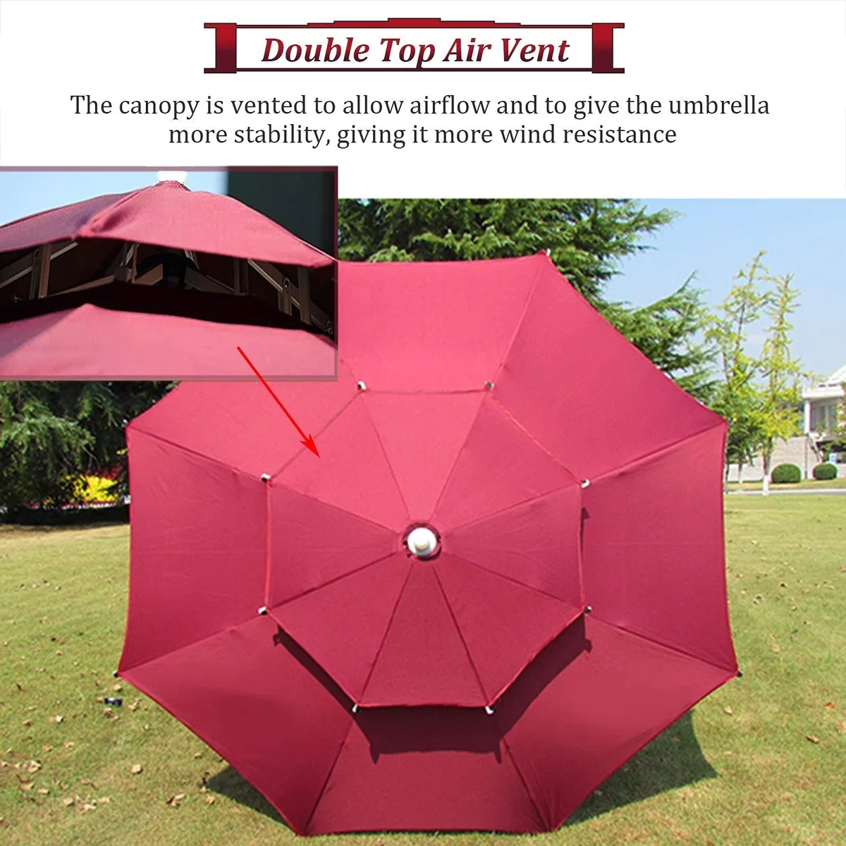 Parasol ogrodowy,Duży parasol handlowy 2,4 m/7,9 stopy, czerwona ochrona przed słońcem z 6 żebrami i żelaznym drążkiem, okrągły parasol do ogrodu przy basenie