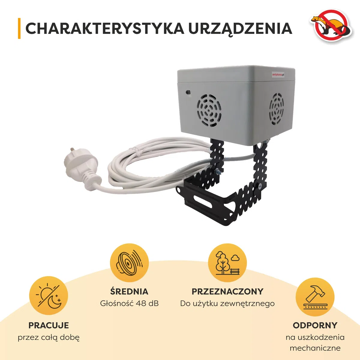 Odstraszacz gryzoni cichy Light | Hermetyczny, idealny na strych, poddasze | Działa w 5 Stron wokoło i w dół | Zasilanie 230V