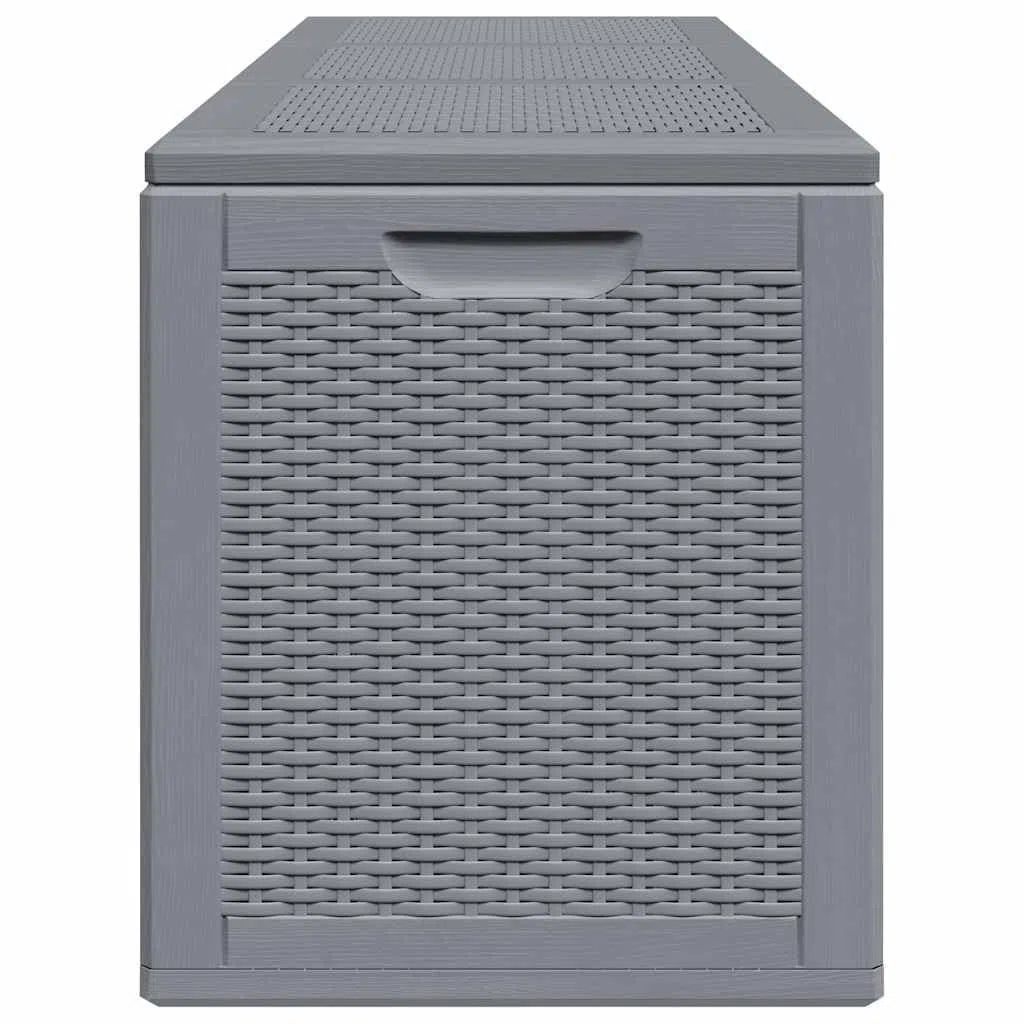 Skrzynka ogrodowa, szara, PP rattan, 270 l, skrzynia z miejscem do przechowywania poduszek i poduszek, odporna na warunki atmosferyczne i promieniowanie UV, na balkon, taras, do użytku na