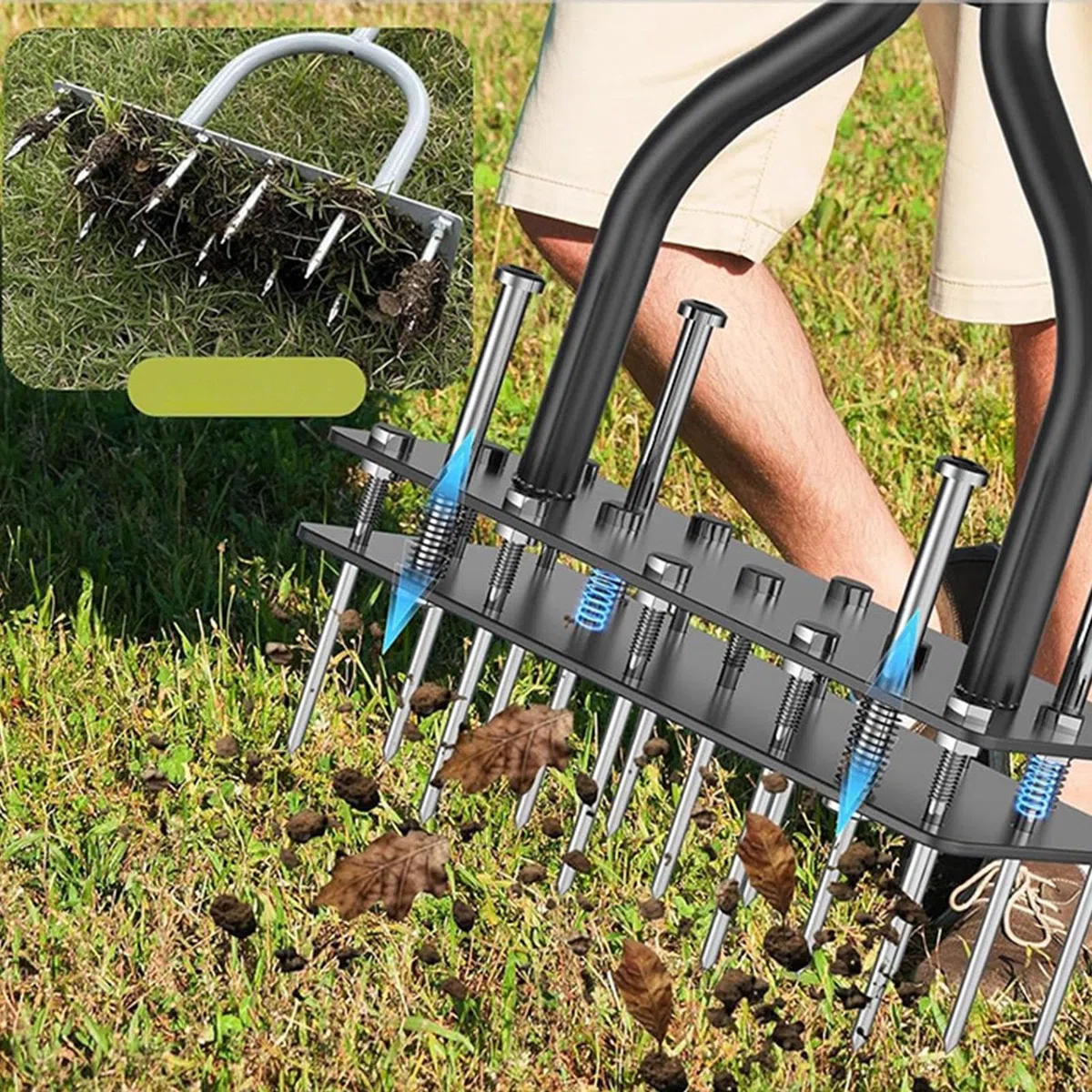 Narzędzie Do Aeracji Trawnika Automatyczne Usuwanie Ziemi I Liści | Ręczny aerator z 15 kolcami Do Pielęgnacji Trawy Na Podwórkach Polach Golfowych Parkach Wiosną I Jesienią