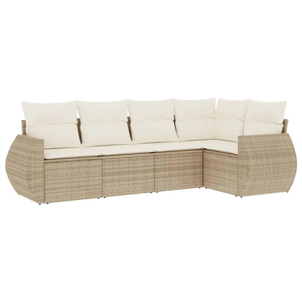 Zestaw 5 sztuk Sofa ogrodowa z poduszkami Beżowy Polyrattan Patio Zestaw mebli ogrodowych Nadaje się na balkon
