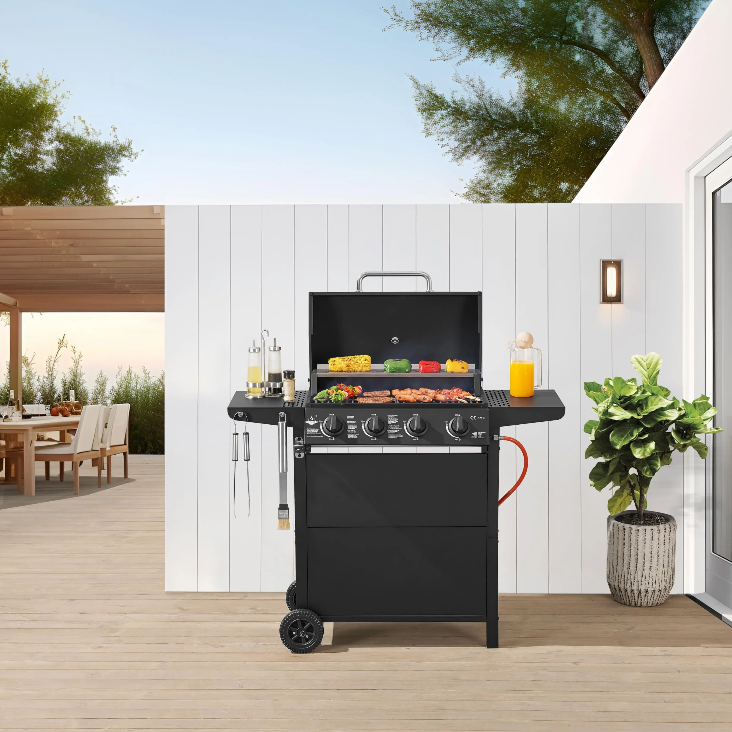 Grill gazowy El Fuego San Jose 4 palniki BBQ z rusztem żeliwnym, termometrem i półkami bocznymi