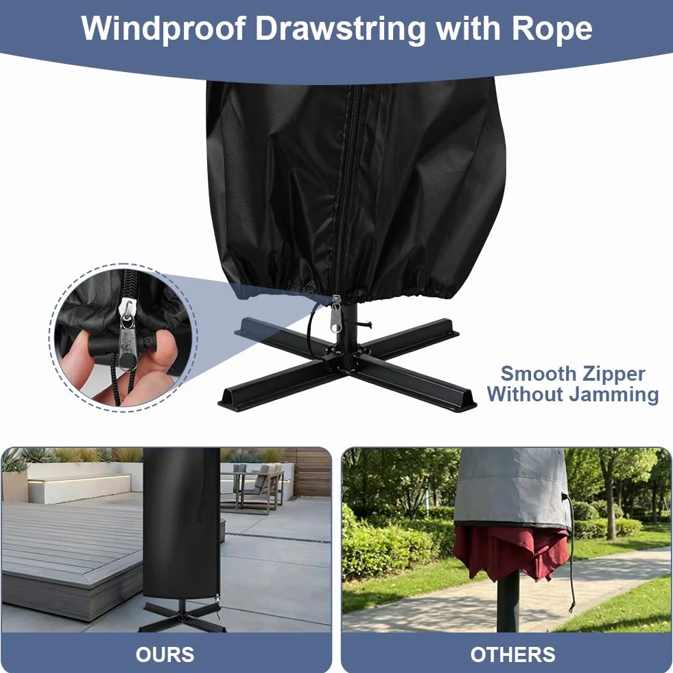 AOOWU Pokrowiec na parasol ogrodowy, pokrowiec ochronny na parasol z zamkiem błyskawicznym, 210D Oxford osłona parasola zewnętrznego, wodoodporna, odporna na wiatr, odporna na promieniowanie UV (260 x