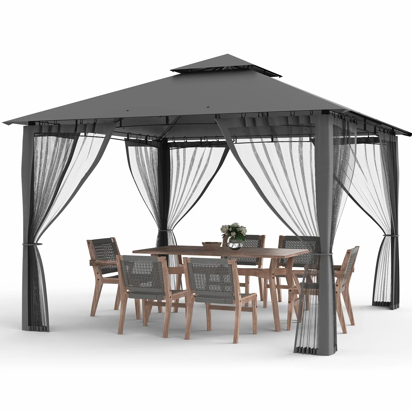 Amopatio Pawilon ogrodowy 2,8 x 2,8 m wodoszczelny podwójny dach z moskitierą Deluxe Patio Gazebo namiot imprezowy altana ogrodowa