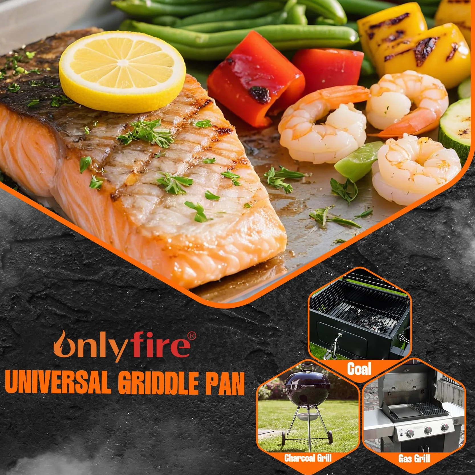 Onlyfire Płyta grillowa ze stali nierdzewnej SUS304, uniwersalna płyta grillowa do wózków grillowych na węgiel drzewny, grilli gazowych i innych, 40x30x2,5cm, 4mm