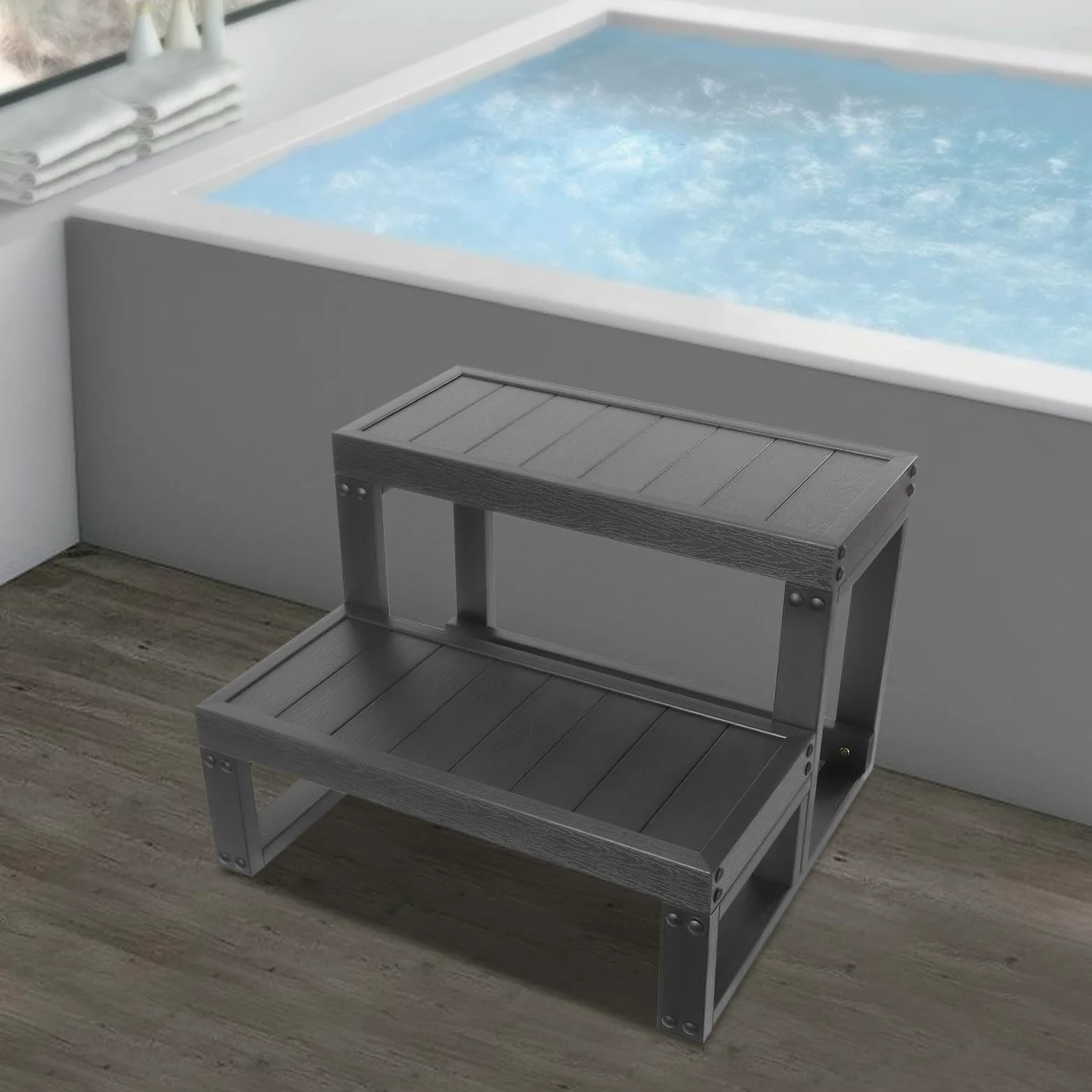 Stopnie do jacuzzi, 2-stopniowe wielofunkcyjne podnóżki, schody do jacuzzi, używane jako stopnie do różnych rodzajów jacuzzi, wanien domowych lub zewnętrznych spa