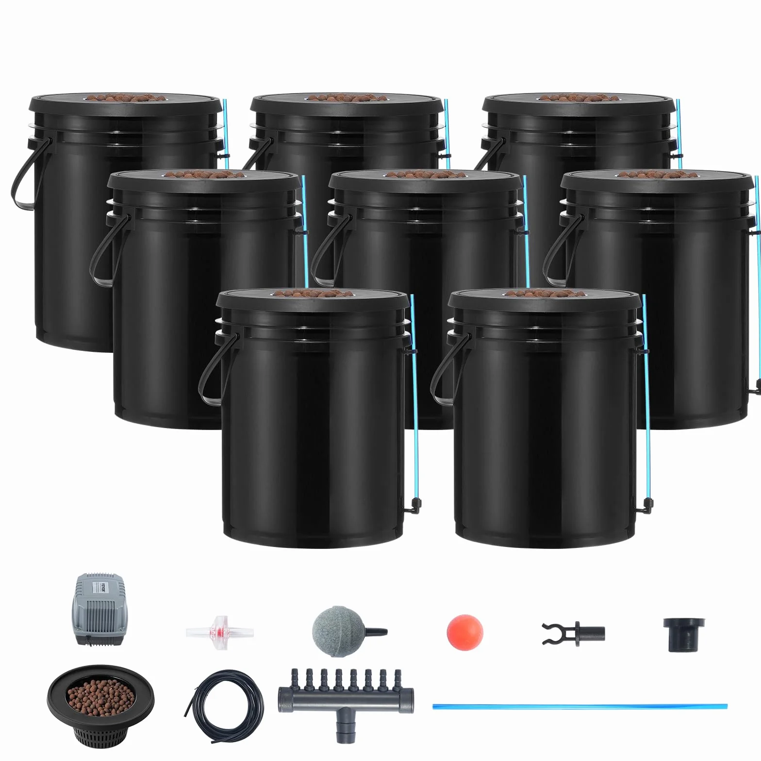 VEVOR Hydroponiczny system uprawy DWC, zestaw do uprawy głębokiej wody 20 litrów, pompa powietrza, kamienie porowate, urządzenie poziomu wody, system hydroponiczny, warzywa liściaste