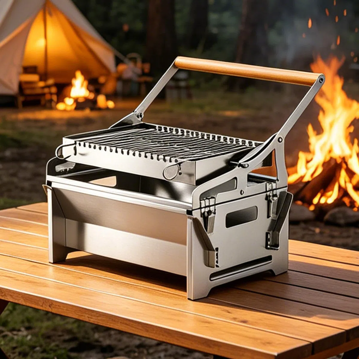 Obrotowy grill węglowy | Obrotowe narzędzie do gotowania o 360 stopni ze stali nierdzewnej - przenośny piec grillowy ze stali nierdzewnej, na kemping, piknik, na zewnątrz, do grillowania ogrodowego