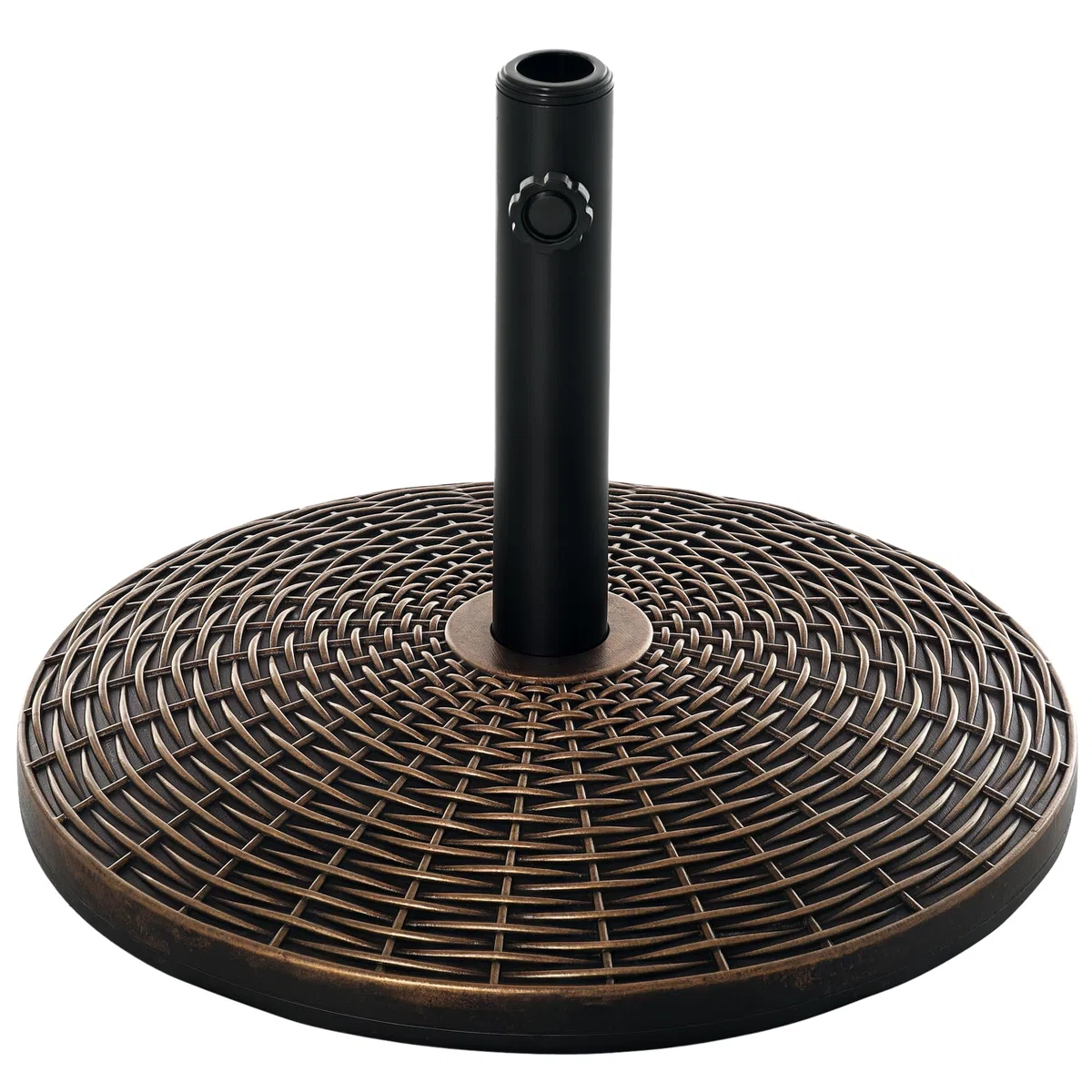 Outsunny Stojak na parasole przeciwsłoneczne, stojak na parasole 25 kg, imitacja rattanu, stojak na kosz Ø 35/Ø 38/Ø 48 mm tworzywo sztuczne + cement, antyczny brąz, Ø 53 x 40 cm