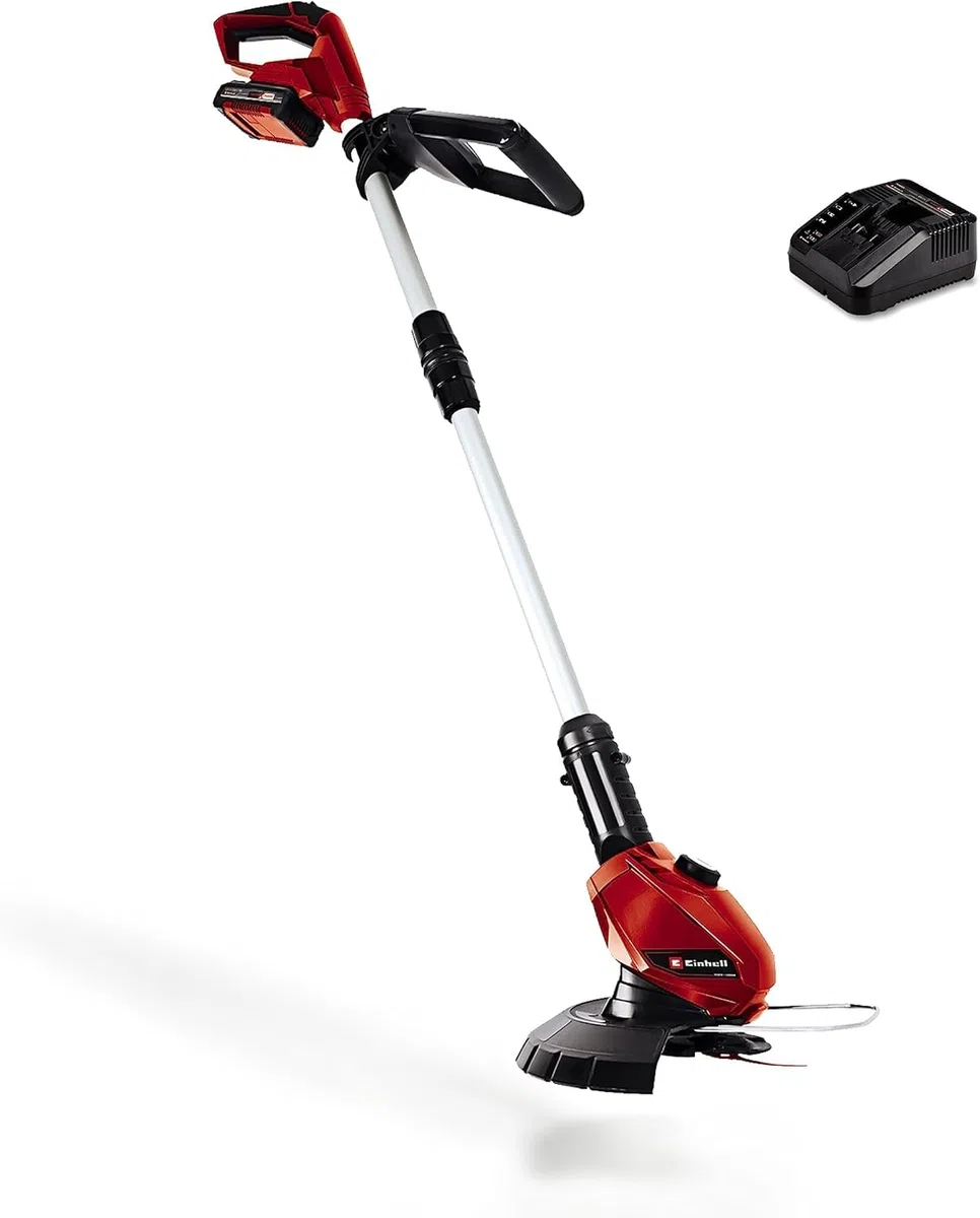 Einhell Akumulatorowa podkaszarka do trawy GE-CT 18 Li Kit Power X-Change (litowo-jonowa, 18 V, głowica silnika obrotowa, Flowerguard, w zestawie 40 noży z tworzywa sztucznego, akumulator 2,0 Ah i