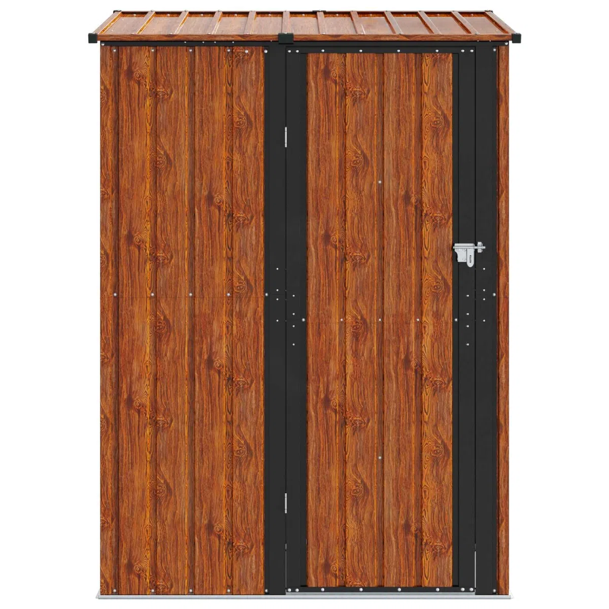 Domek ogrodowy, brązowy, 140,5 x 74 x 200 cm, z metalu, szopa na narzędzia z mechanizmem zamkowym, zadaszony dach, odporna na warunki atmosferyczne, na narzędzia, kosiarkę, rower, porządek