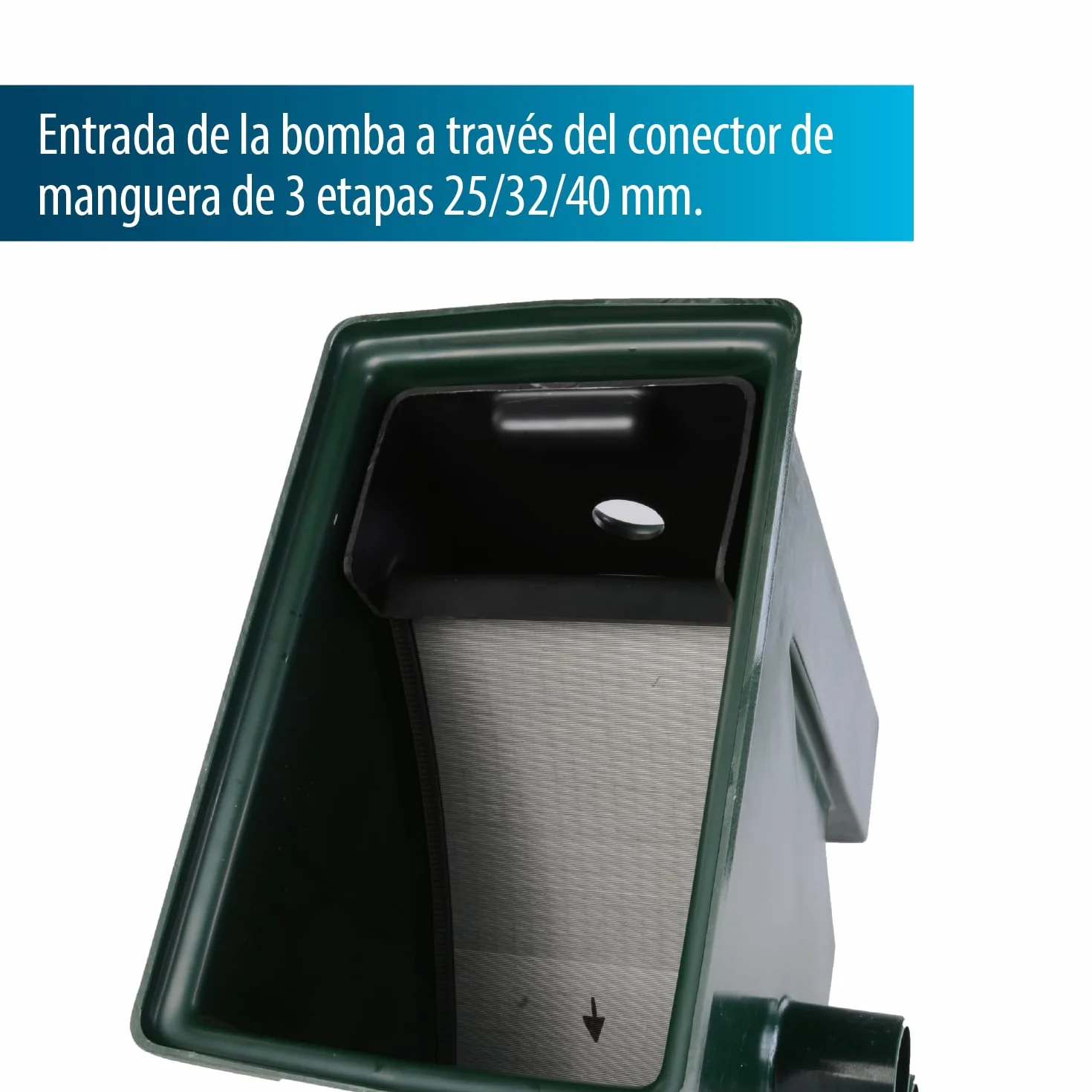 AquaForte CompactSieve, 49 x 32 x 55 cm, element uszczelniający 40 x 24 cm i przepust 300 mikronów, maks. wydajność 15 m³/h, wejście pompy 3 kurki 25/32/40 mm przyłącze węża, zabezpieczenie przed