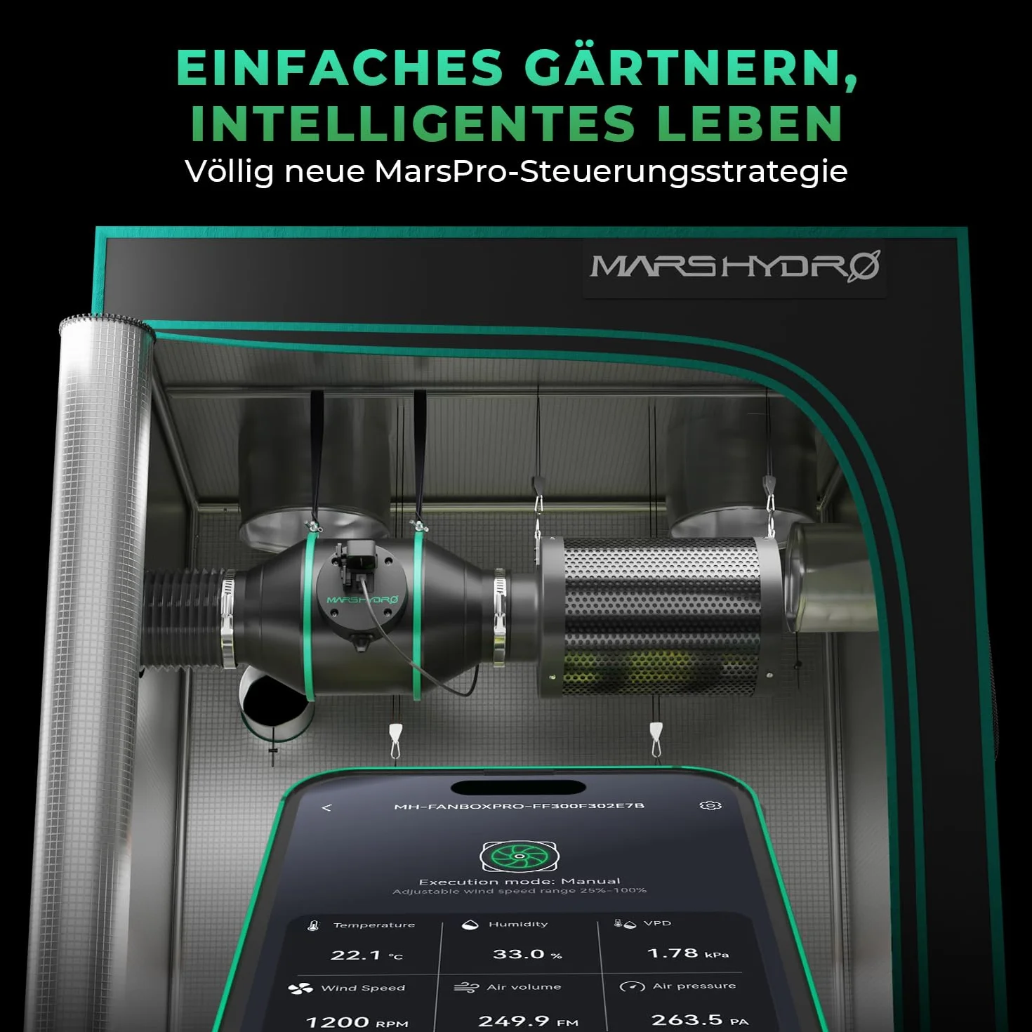 MARS HYDRO 6-calowy inteligentny wentylator liniowy z regulacją prędkości, czujnikiem temperatury i wilgotności do hydroponiki