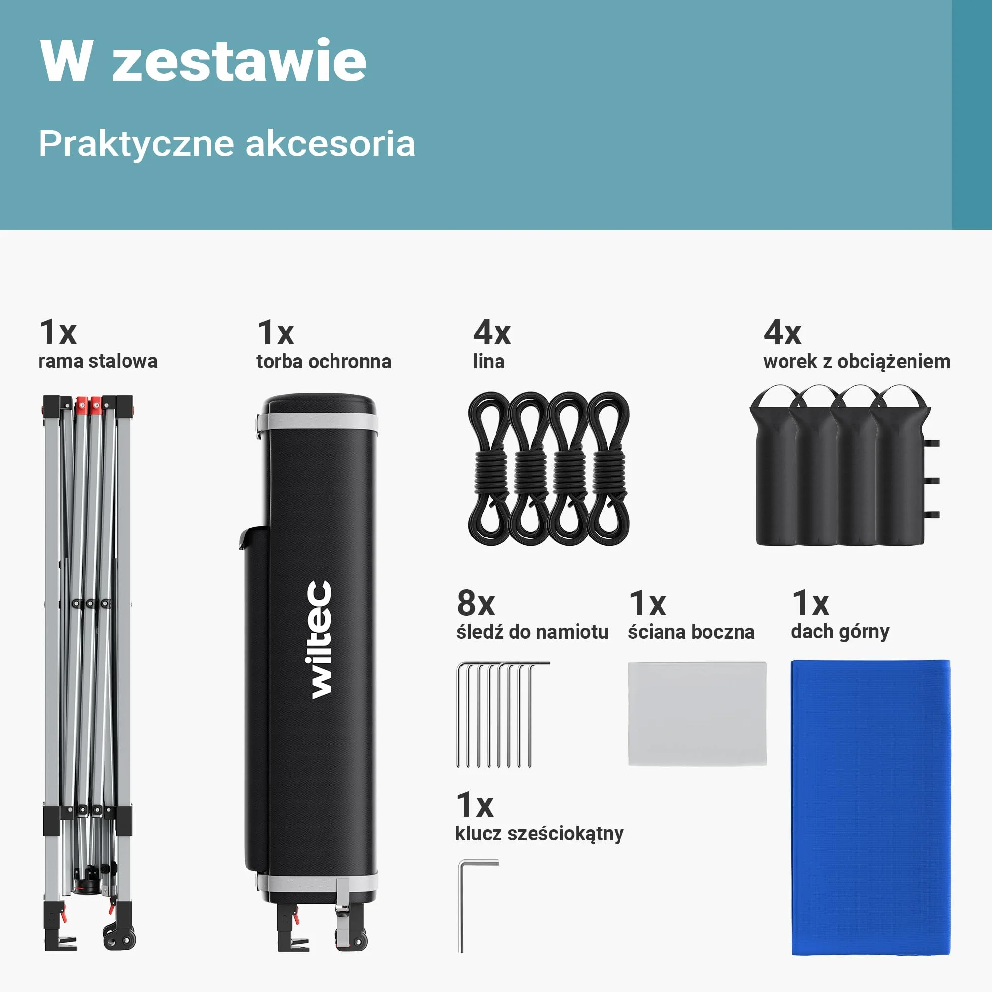 Wiltec Namiot ogrodowy składany 3x3m niebieski ze ścianą