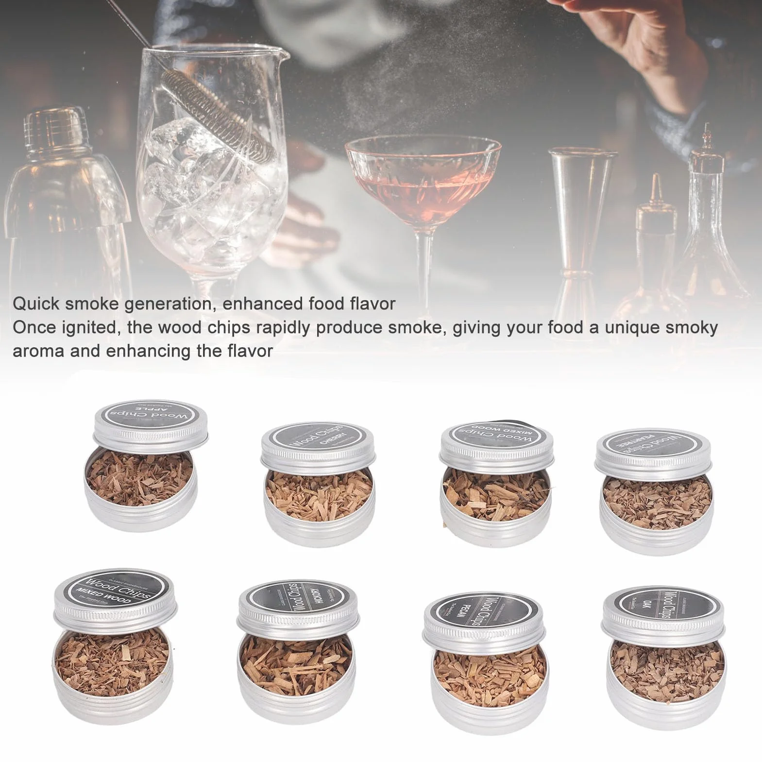 Naturalne Zrębki Drzewne o 7 Smakach, Dym z Drewna Owocowego do Koktajli, Whisky, Bourbon, Chipsy Wędzarnicze do żywności i Napojów