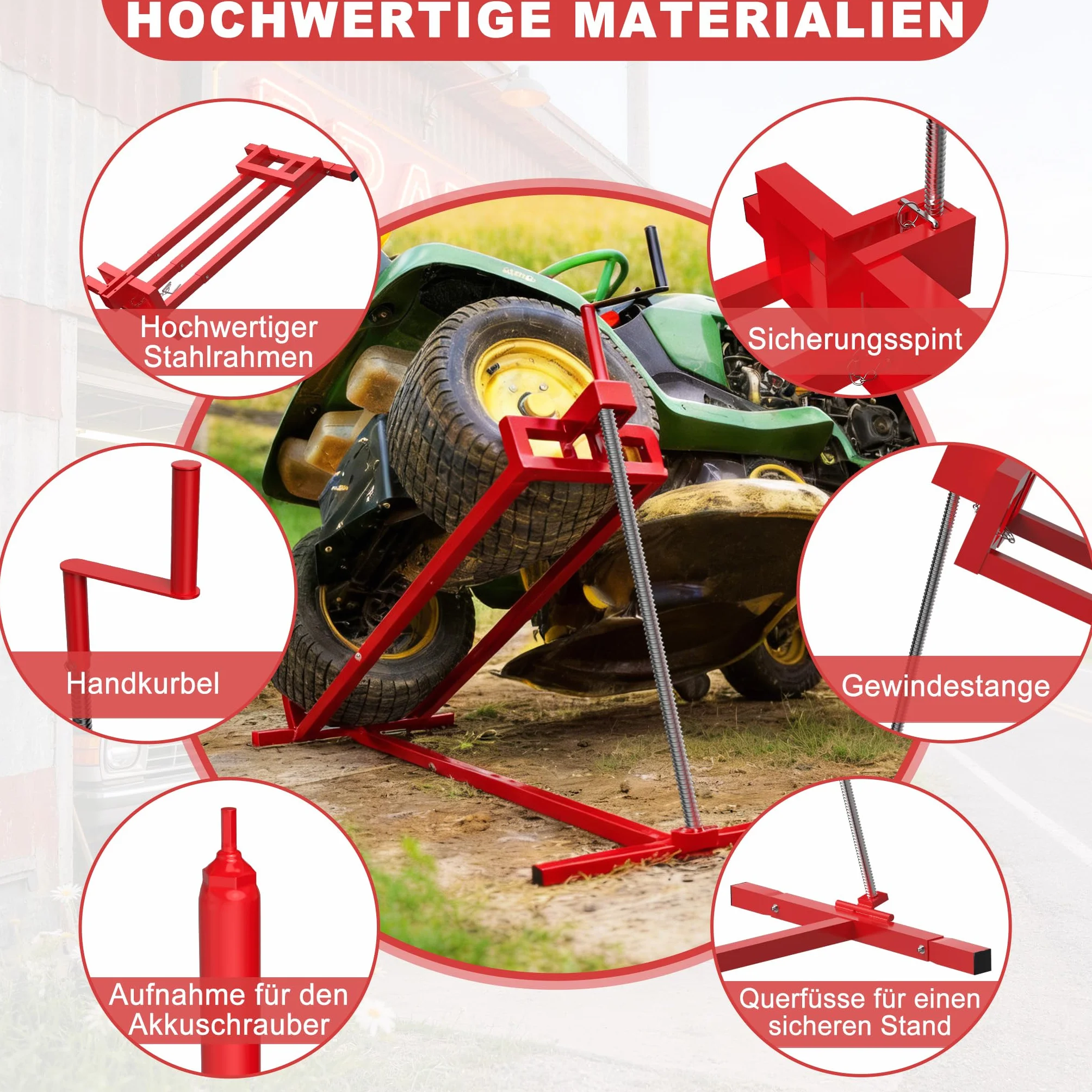 Froadp Podnośnik do Kosiarek 400KG Podnośnik z Regulacją Kąta Nachylenia 45° Podnośnik Teleskopowy do Kosiarki Samojezdnej Traktorka do Trawy Kosiarki Samojezdnej Traktorka do Trawy