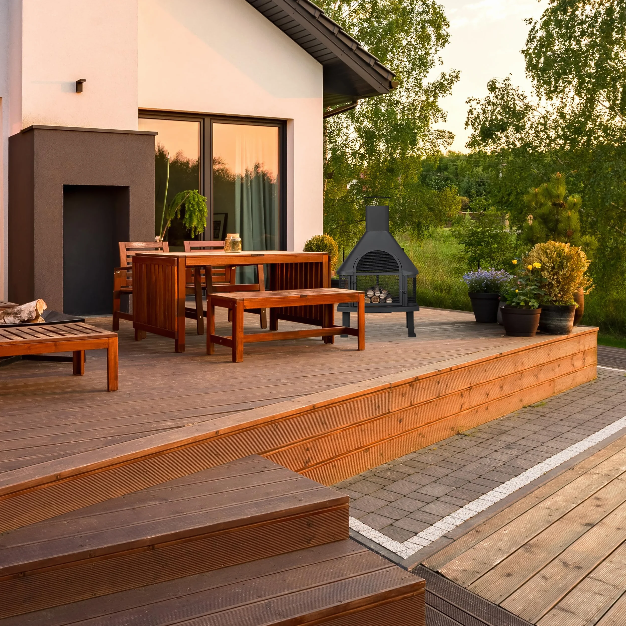Relaxdays ‎10026555 Piec Tarasowy z Grillem, Czarny, 110 x 63 x 51 cm