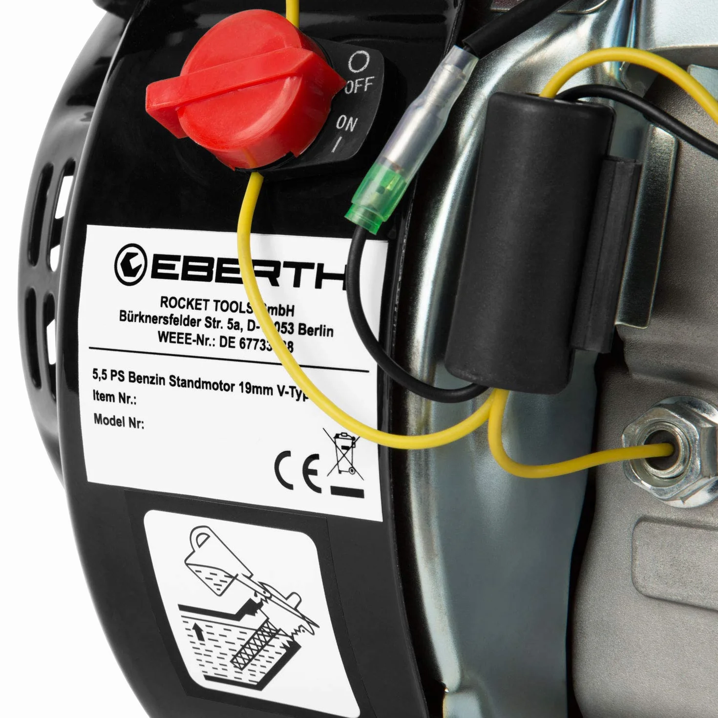 EBERTH silnik benzynowy 5,5 KM 4,1 kW, silnik benzynowy (Ø19,05 mm wał z gwintem zewnętrznym, zabezpieczenie przed brakiem oleju, pojemność skokowa 163 ccm, 1 cylinder, 4-suwowy, chłodzony powietrzem