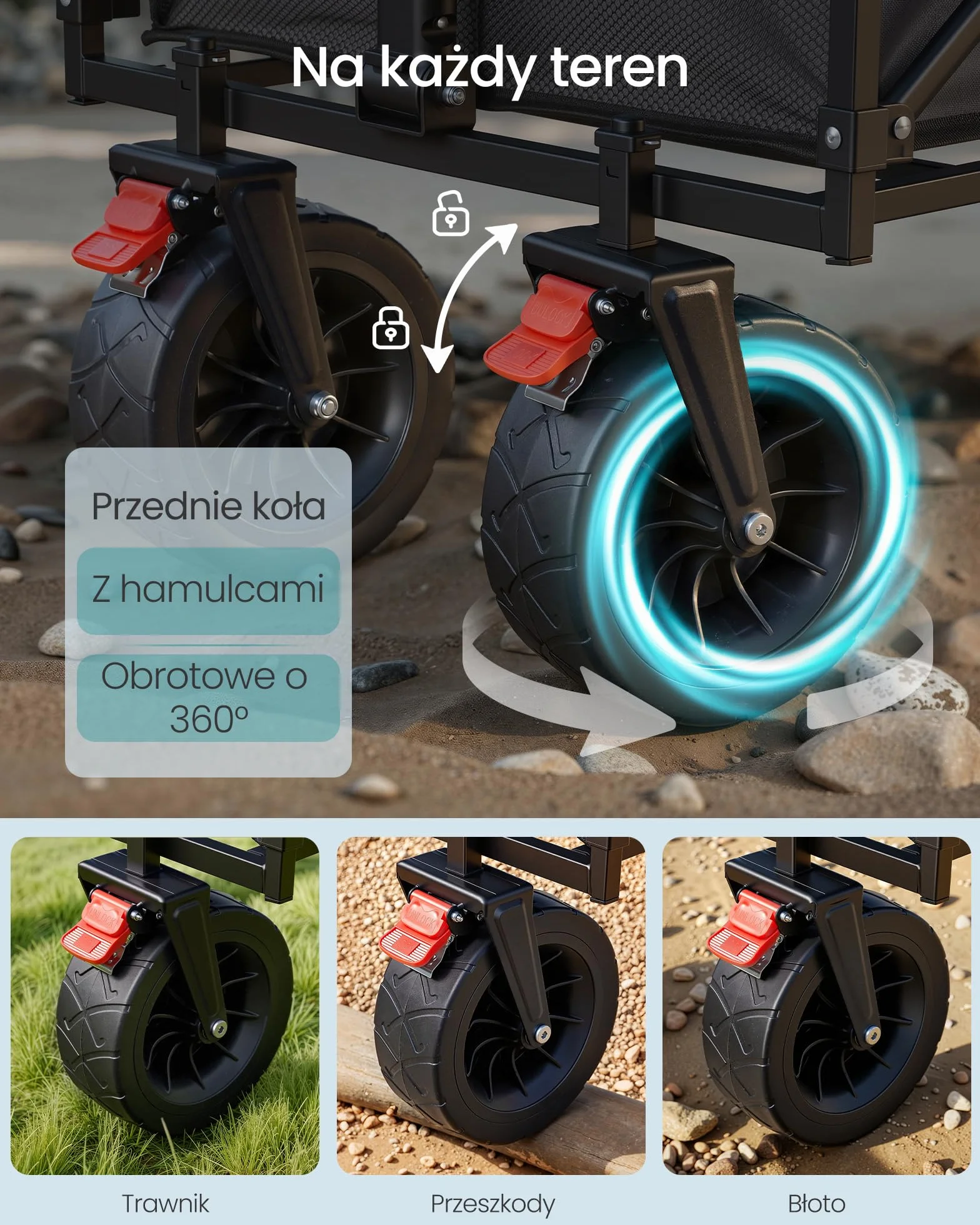 SONGMICS składany wózek, wózek ręczny z uchwytem, wózek ogrodowy, do kempingu, 4 wzmocnione koła, w tym 2 uniwersalne, do ogrodu, ładowność 180 kg, 200 l, atramentowy czarny GFW201B101