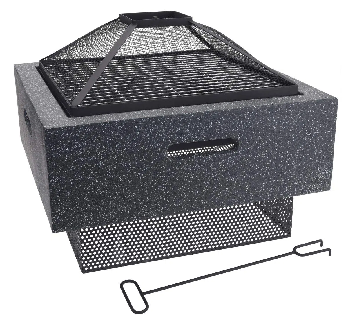 Grill premium – palenisko – kominek tarasowy – przenośny, ze zdejmowanym rusztem, kratką iskrową i pogrzebaczem, kwadratowy – 52 x 30 cm