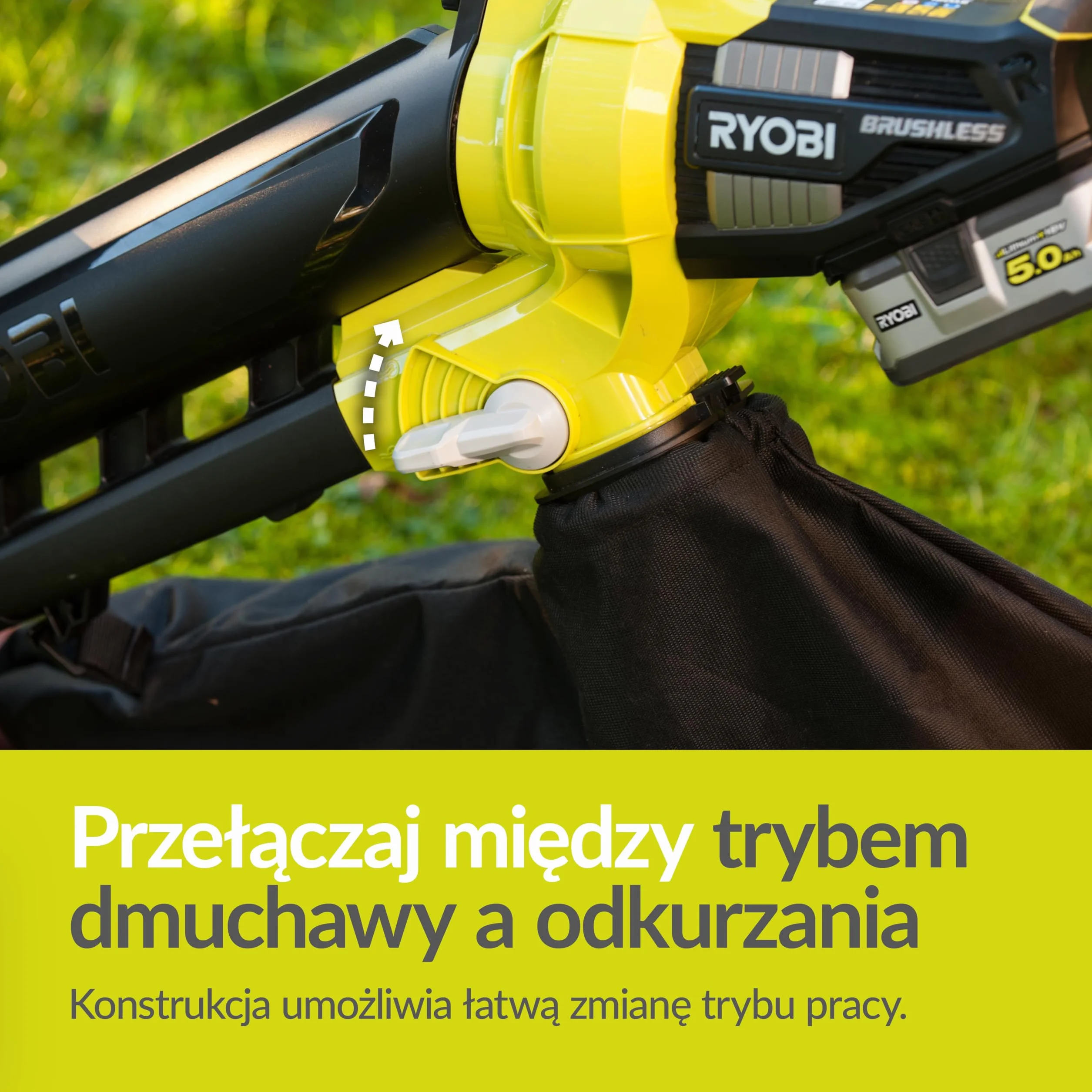 Ryobi Bezszczotkowa Dmuchawa Odkurzacz 18 V, OVB18, Model bez Akumulatora i Ładowarki