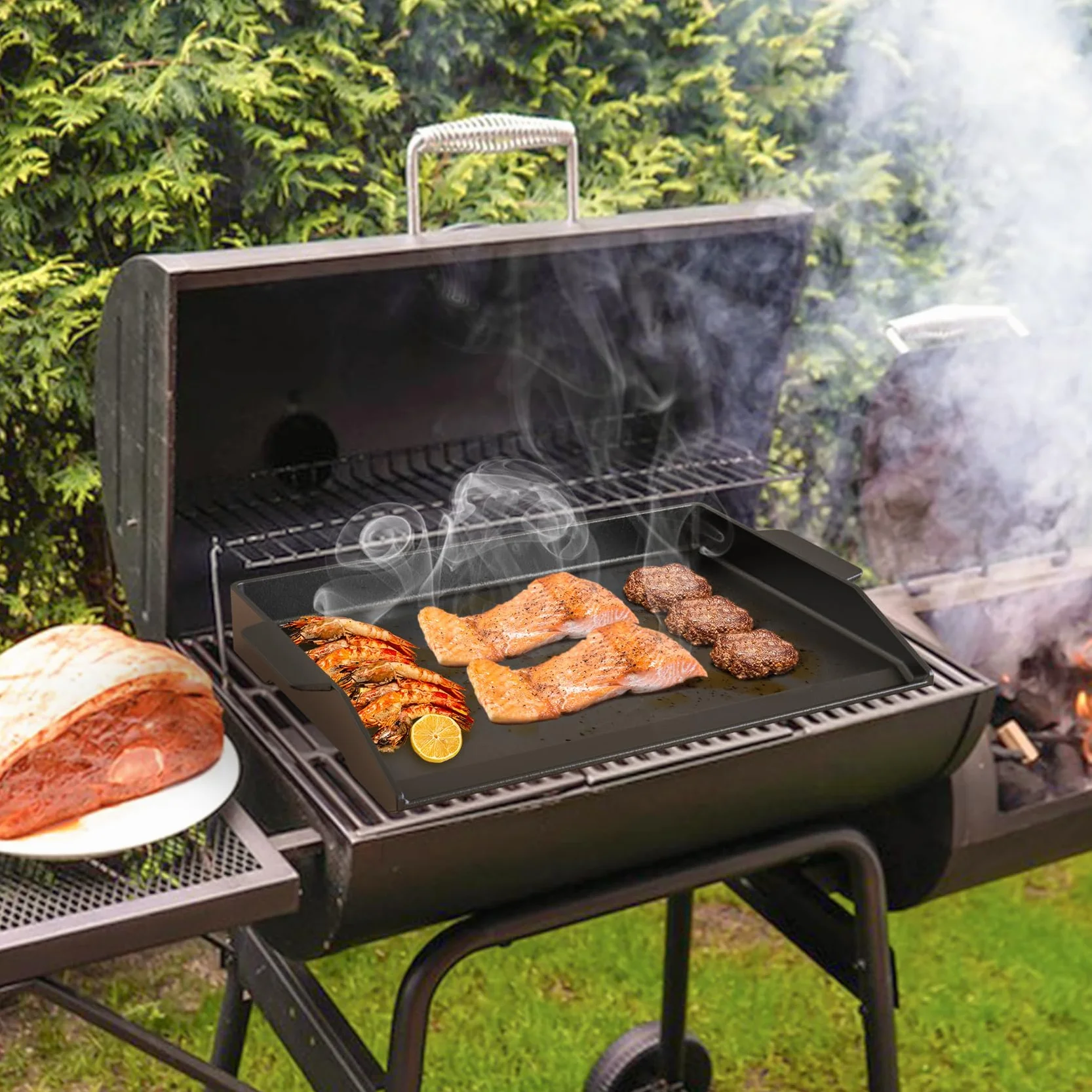 Onlyfire BBQ Griddle Żeliwo Emaliowane Płyta Grillowa z Powłoką Nieprzywierającą 58,5 x 40,5 cm
